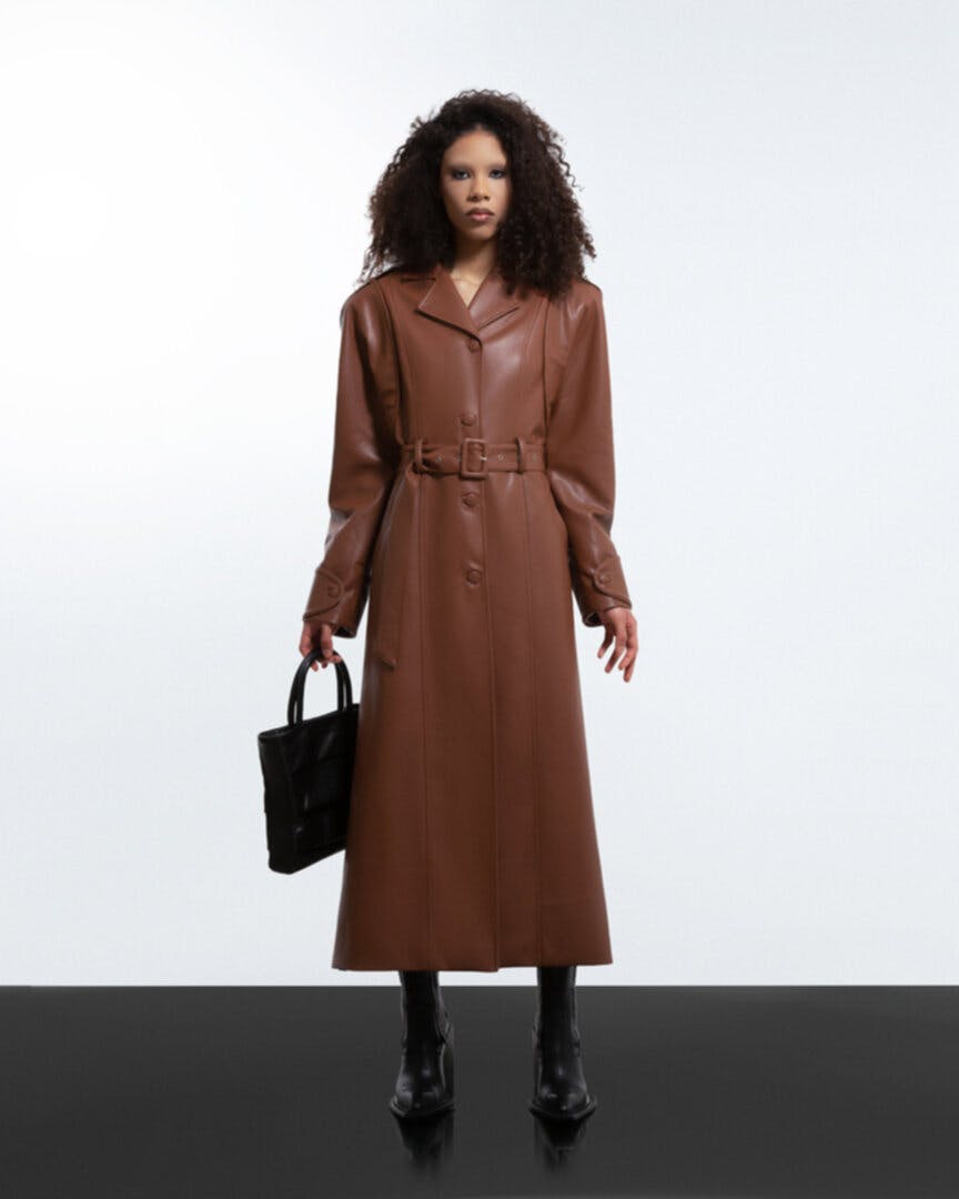 Thumbnail preview #1 for Brown faux leather coat