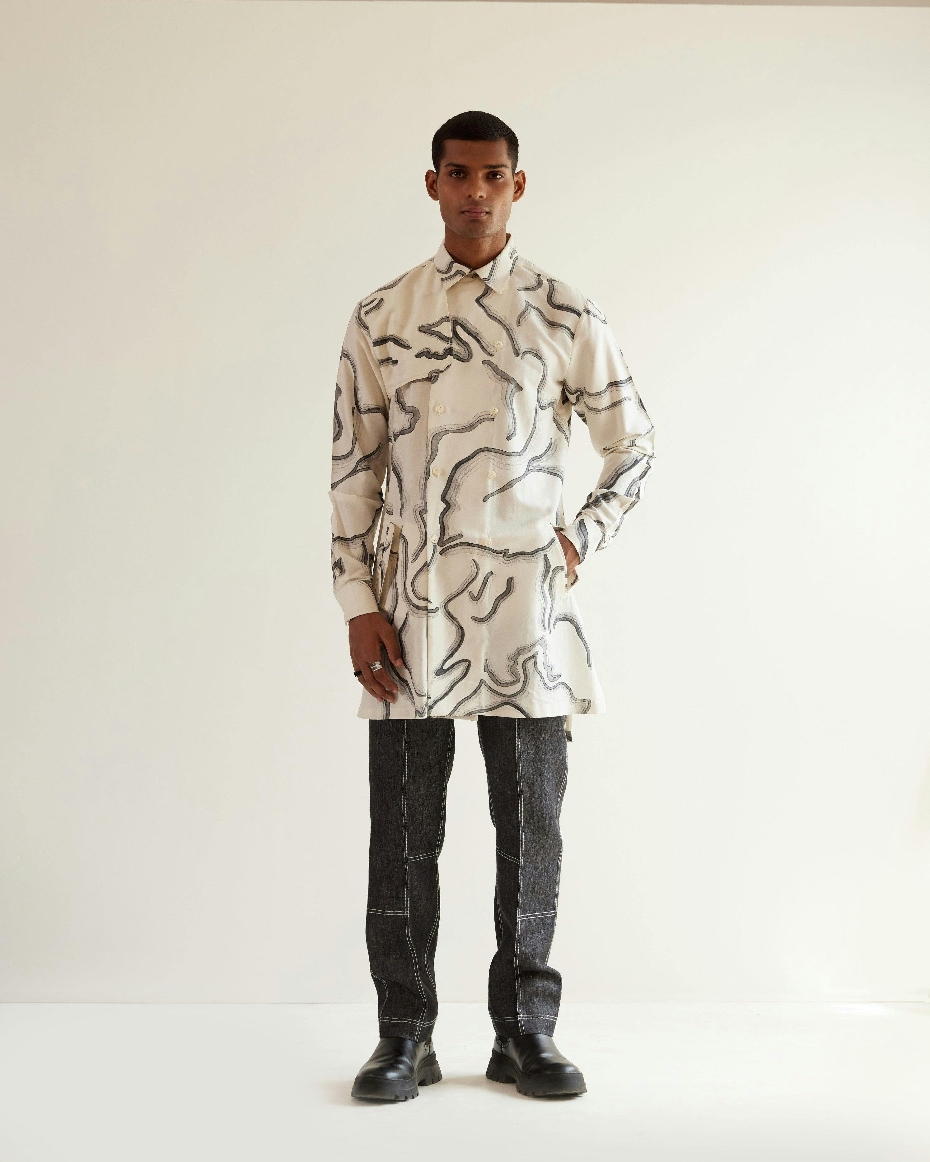 Thumbnail preview #1 for Desert Print Trench Kurta