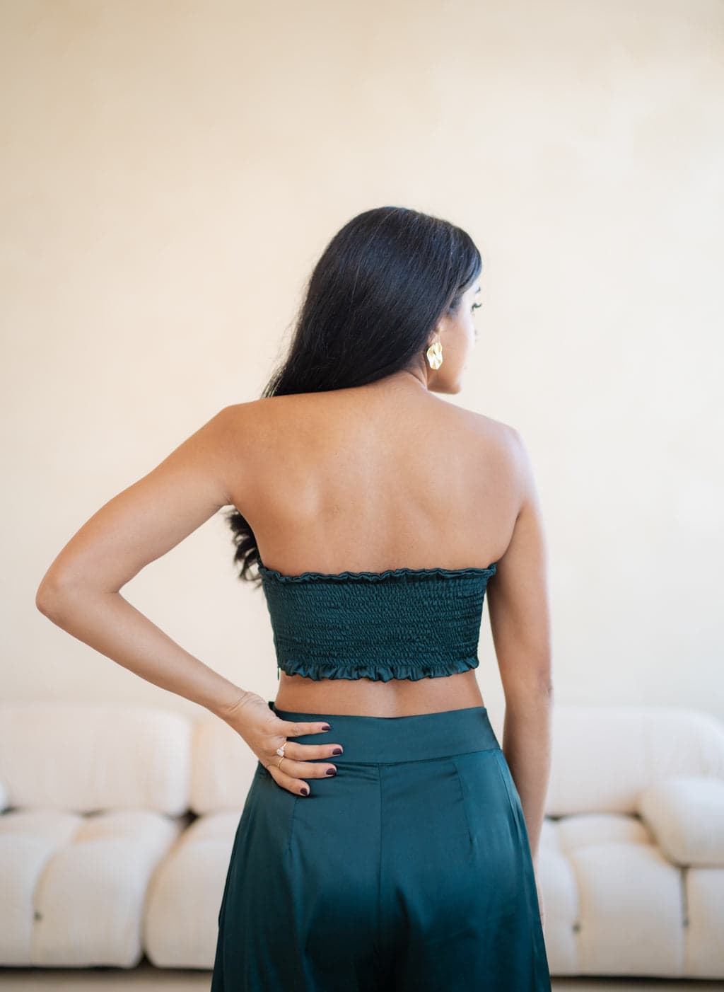 Thumbnail preview #3 for Aries Wide-Leg Trouser & Strapless Top Set - Emerald Green