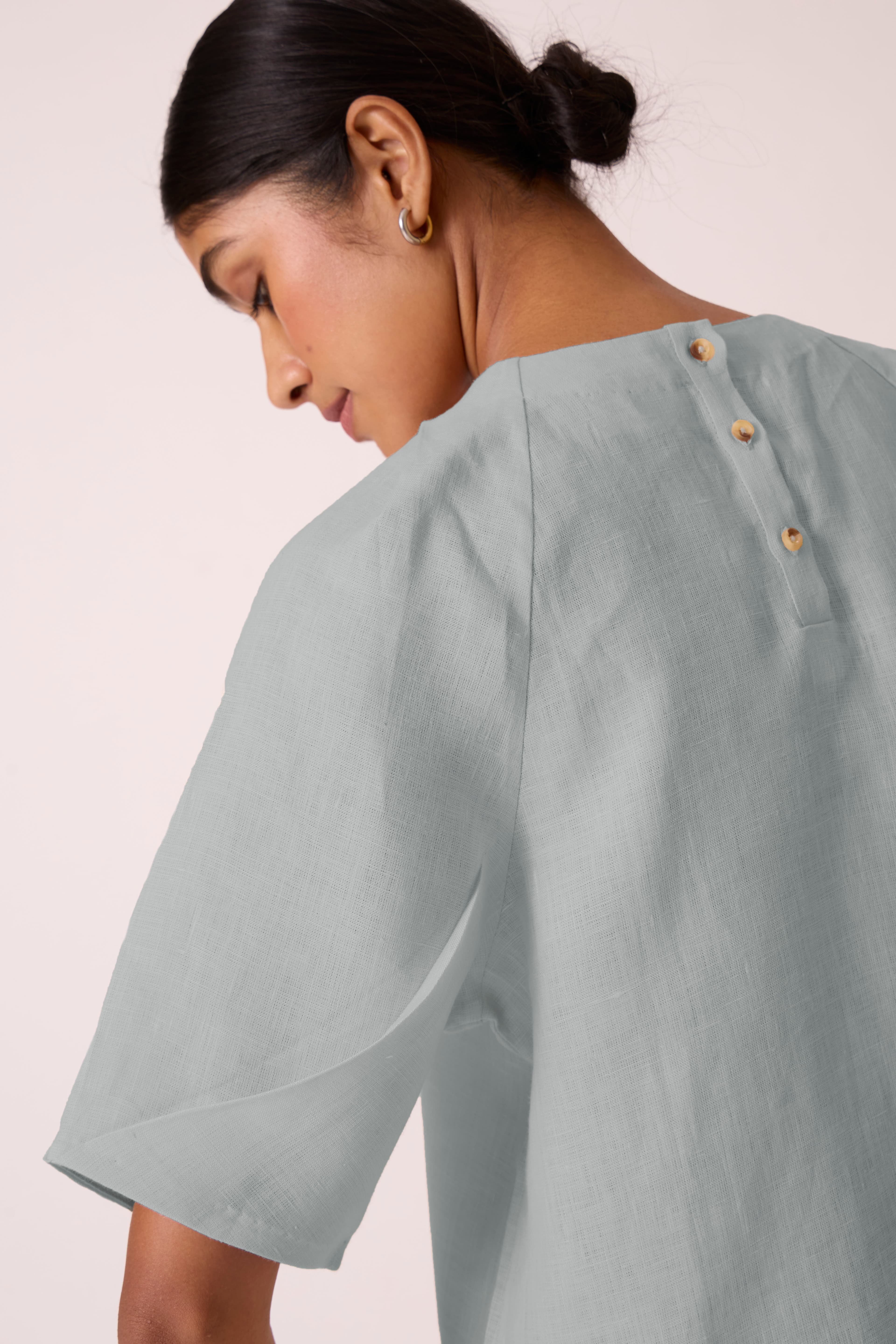 Thumbnail preview #1 for Loto Powder Blue Linen Top