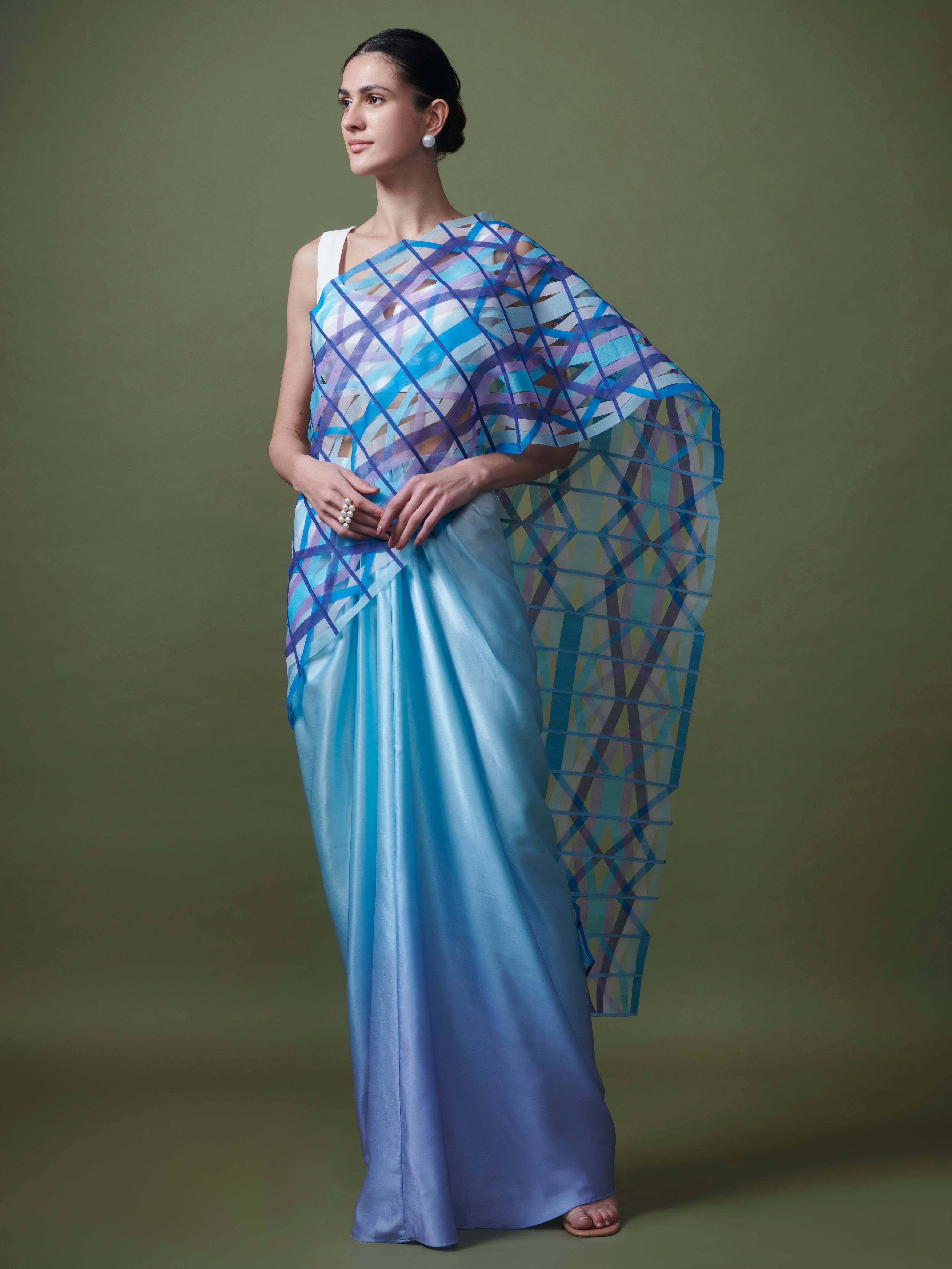 Polychromatic organza gauze saree, a product by Shriya Khanna