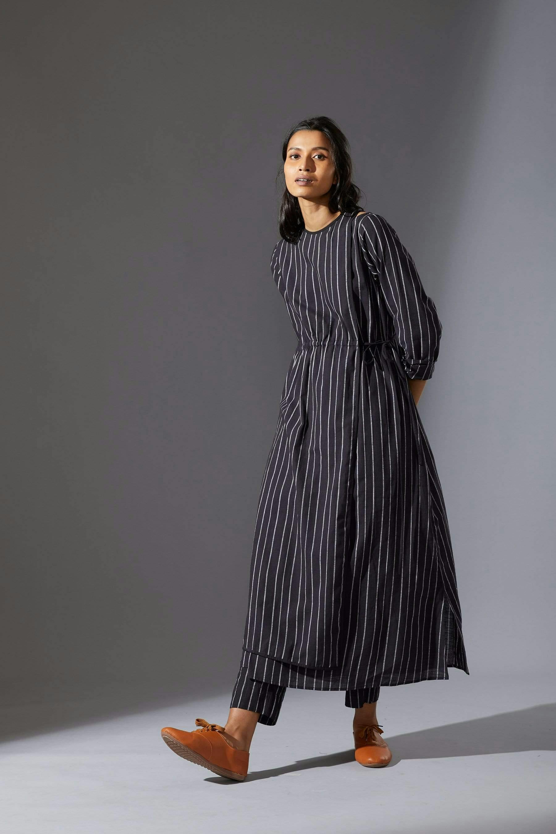 Mati Overlap Black Striped Tunic Set with Pants, a product by Style Mati