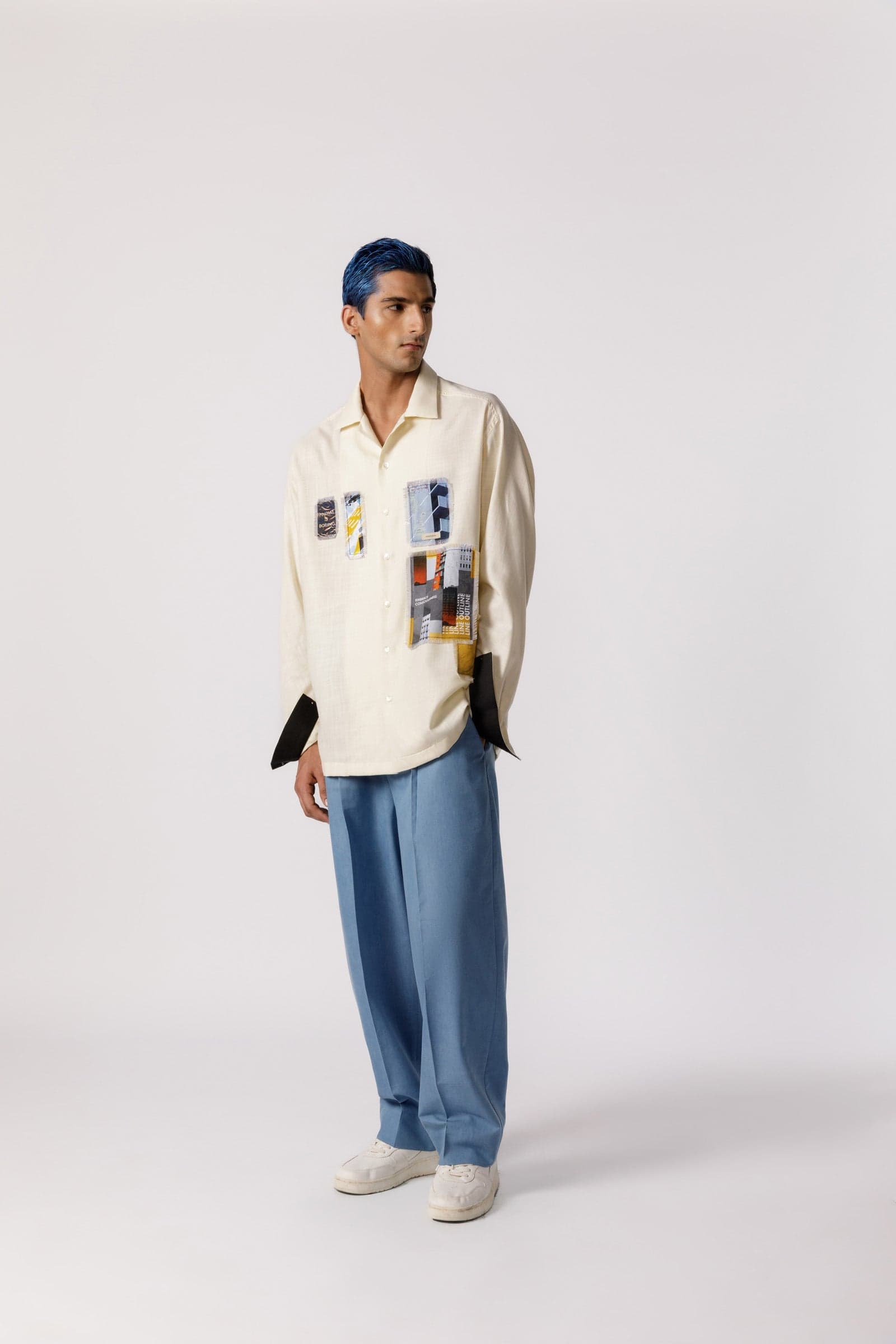 Thumbnail preview #1 for Oversized Patch work shirt(offwhite)