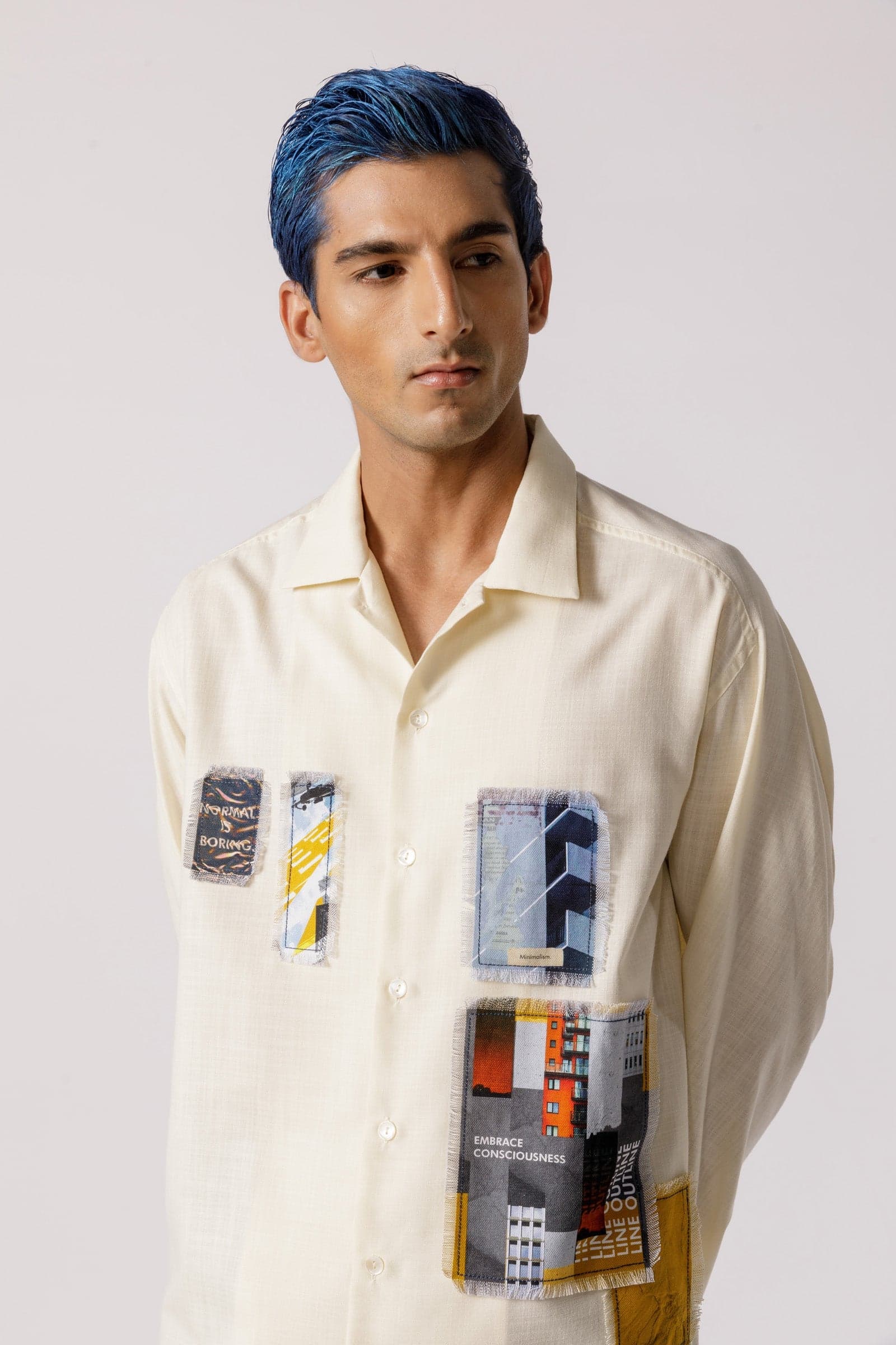 Thumbnail preview #2 for Oversized Patch work shirt(offwhite)