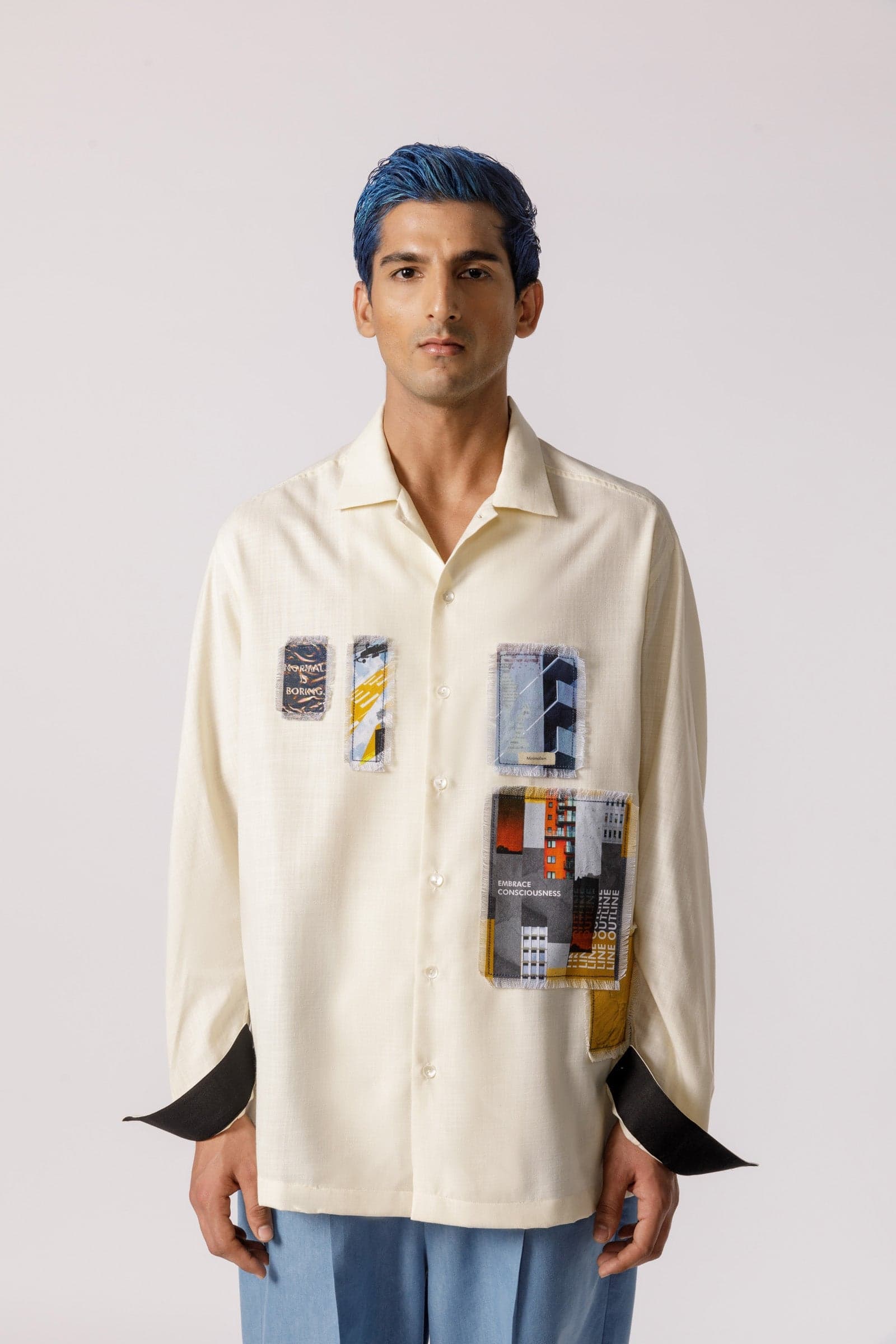 Thumbnail preview #3 for Oversized Patch work shirt(offwhite)