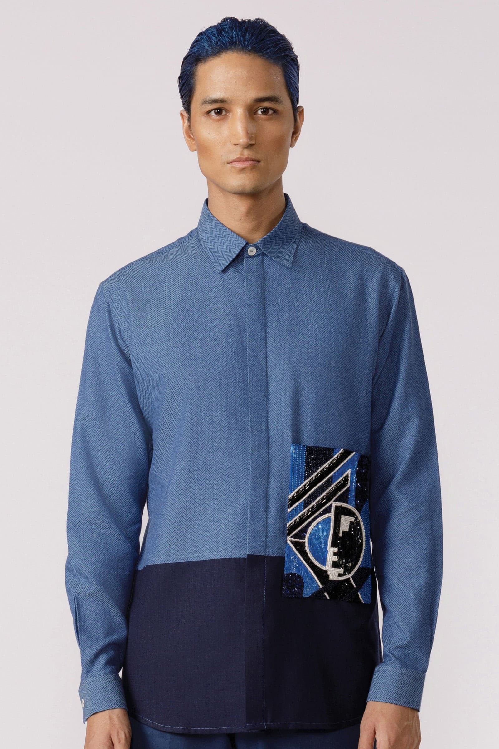 Shapes of emotion embroidered patchpocket shirt, a product by Line Outline
