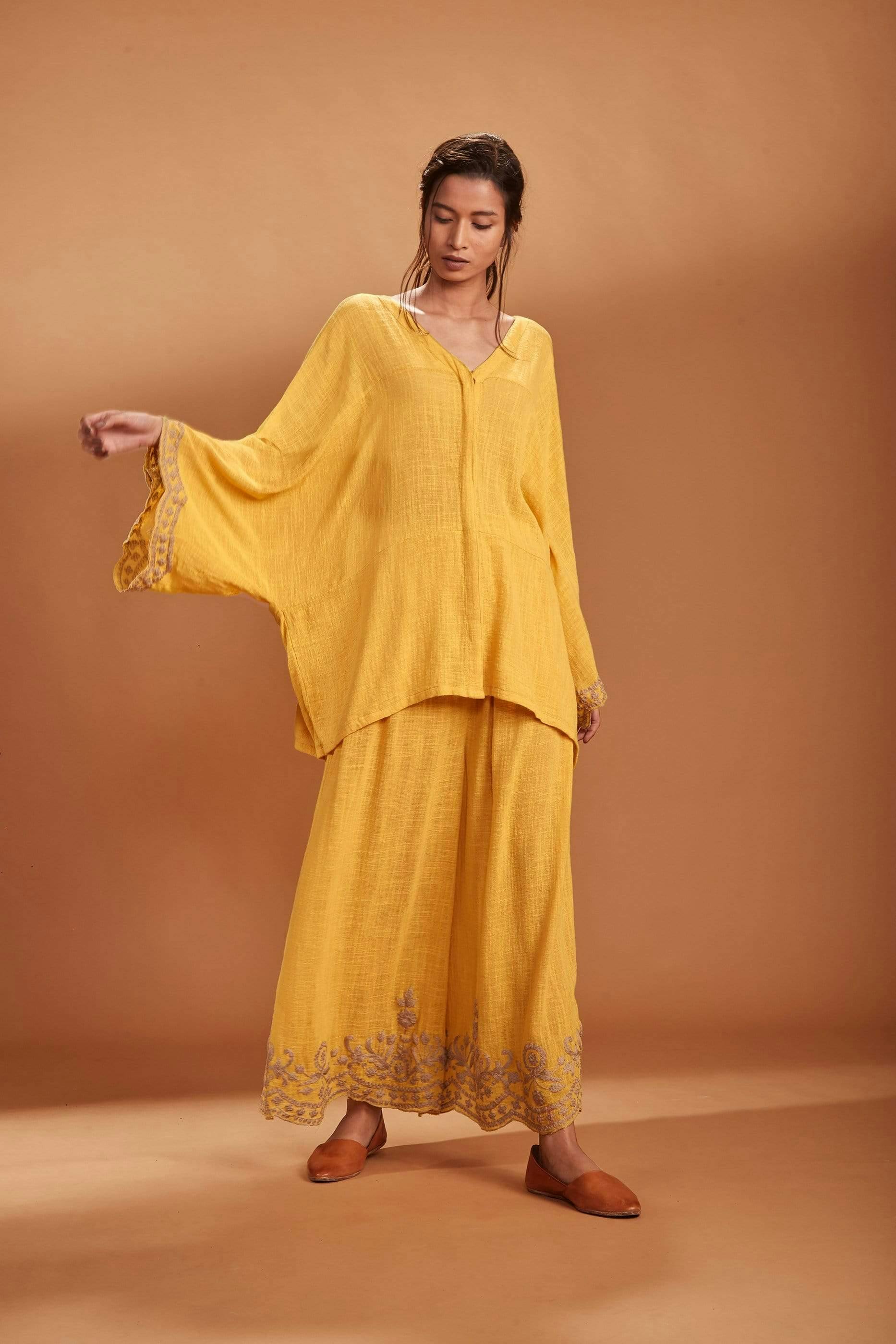 Thumbnail preview #0 for MATI KAFTAN TOP AND PANTS SET YELLOW