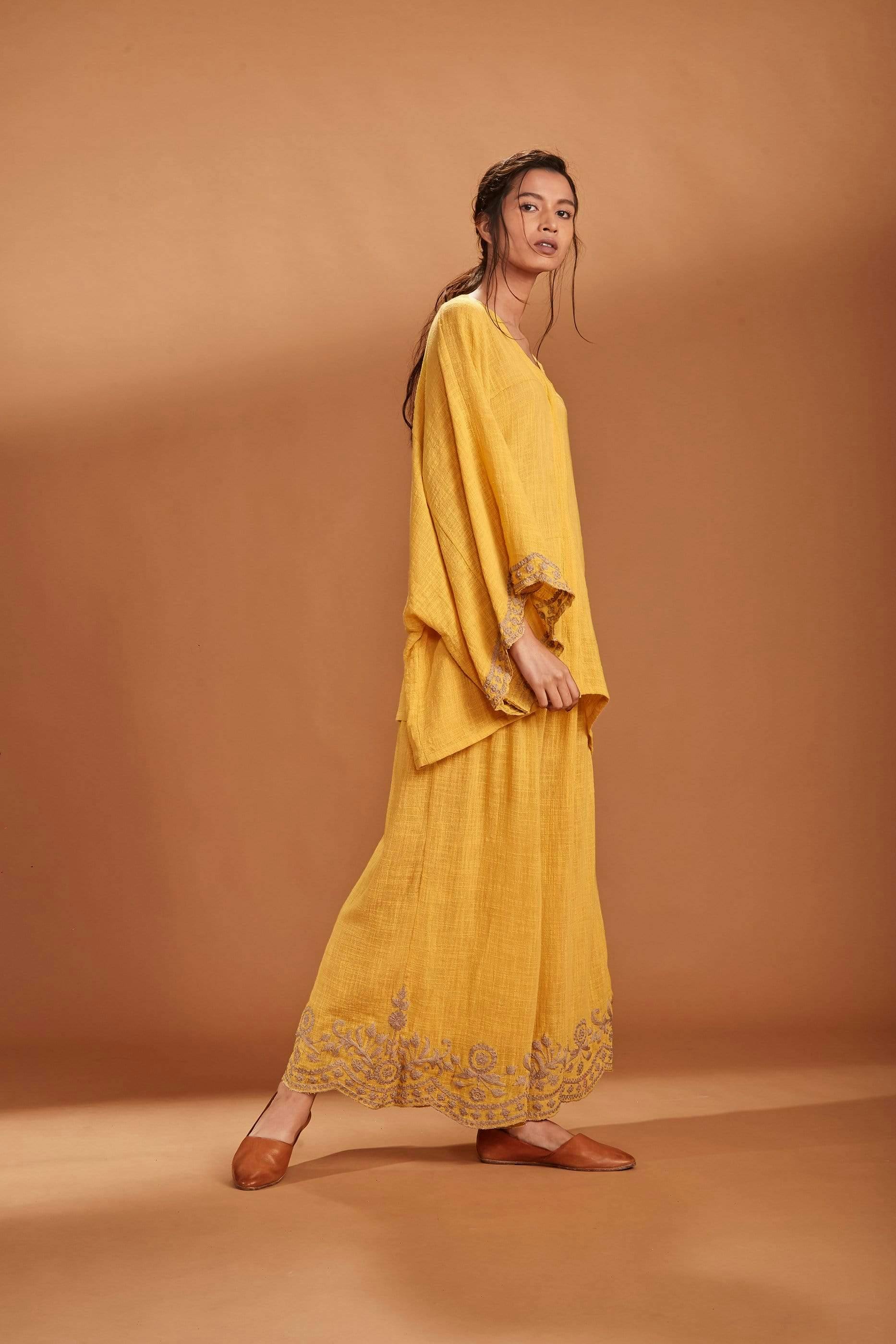 Thumbnail preview #1 for MATI KAFTAN TOP AND PANTS SET YELLOW