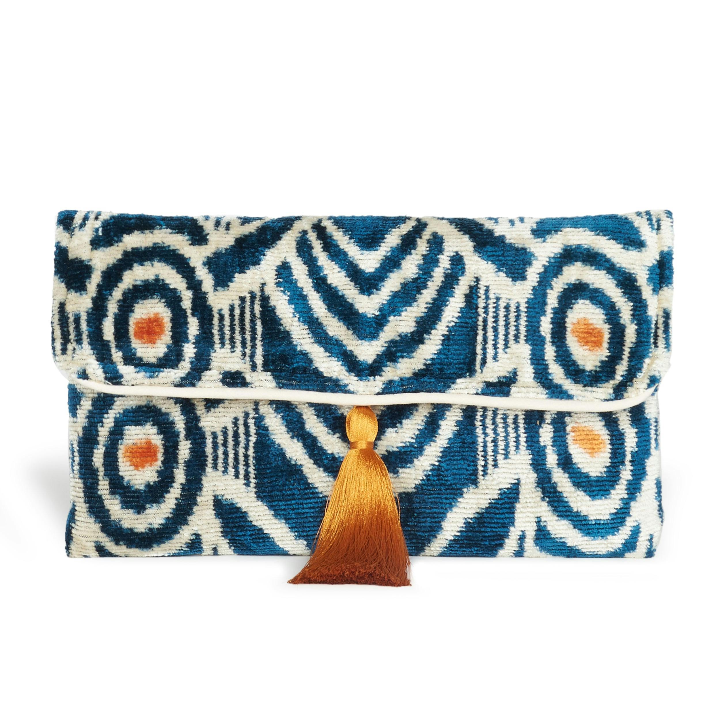 Thumbnail preview #1 for Blue & Orange Velvet Silk Fold Over Clutch