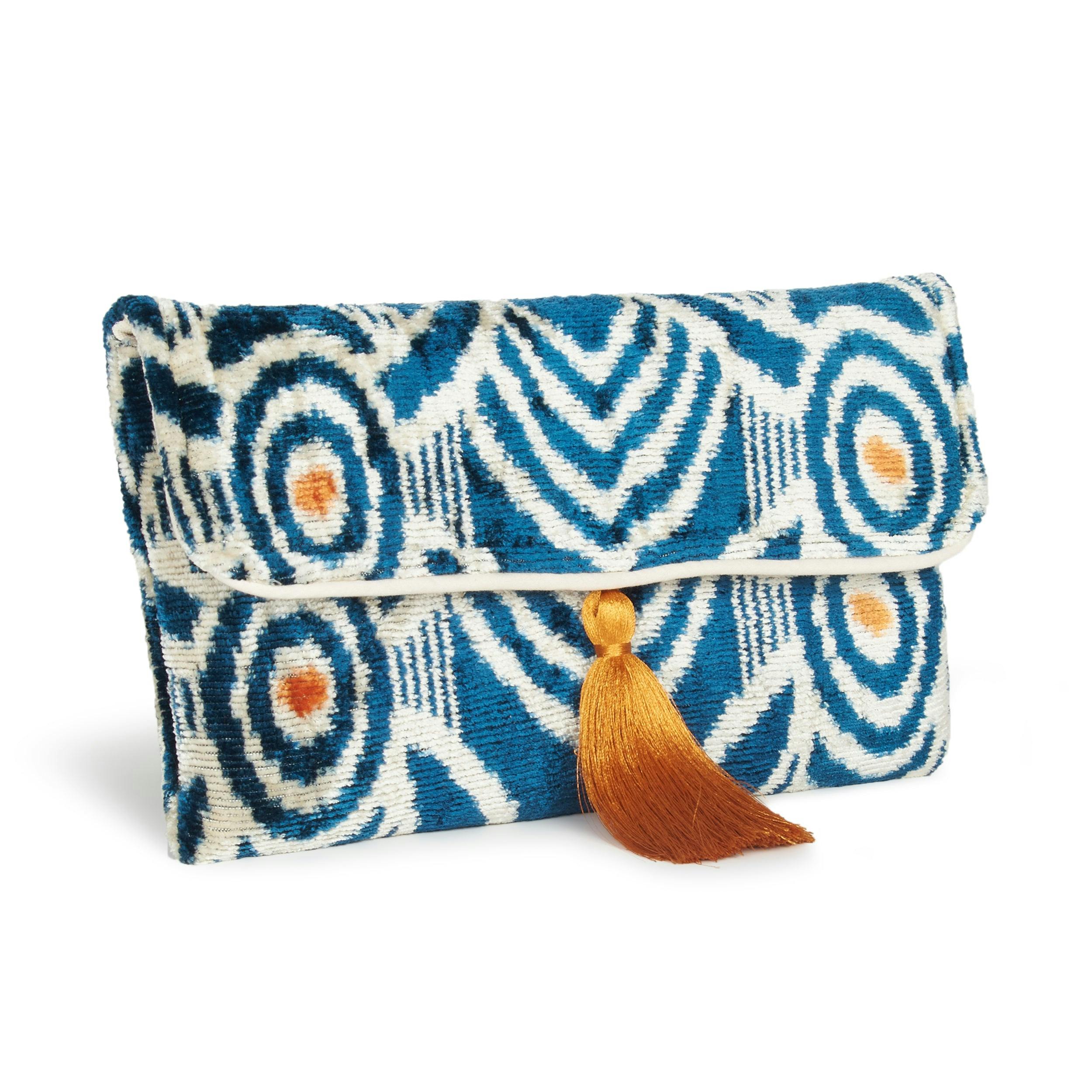 Thumbnail preview #2 for Blue & Orange Velvet Silk Fold Over Clutch