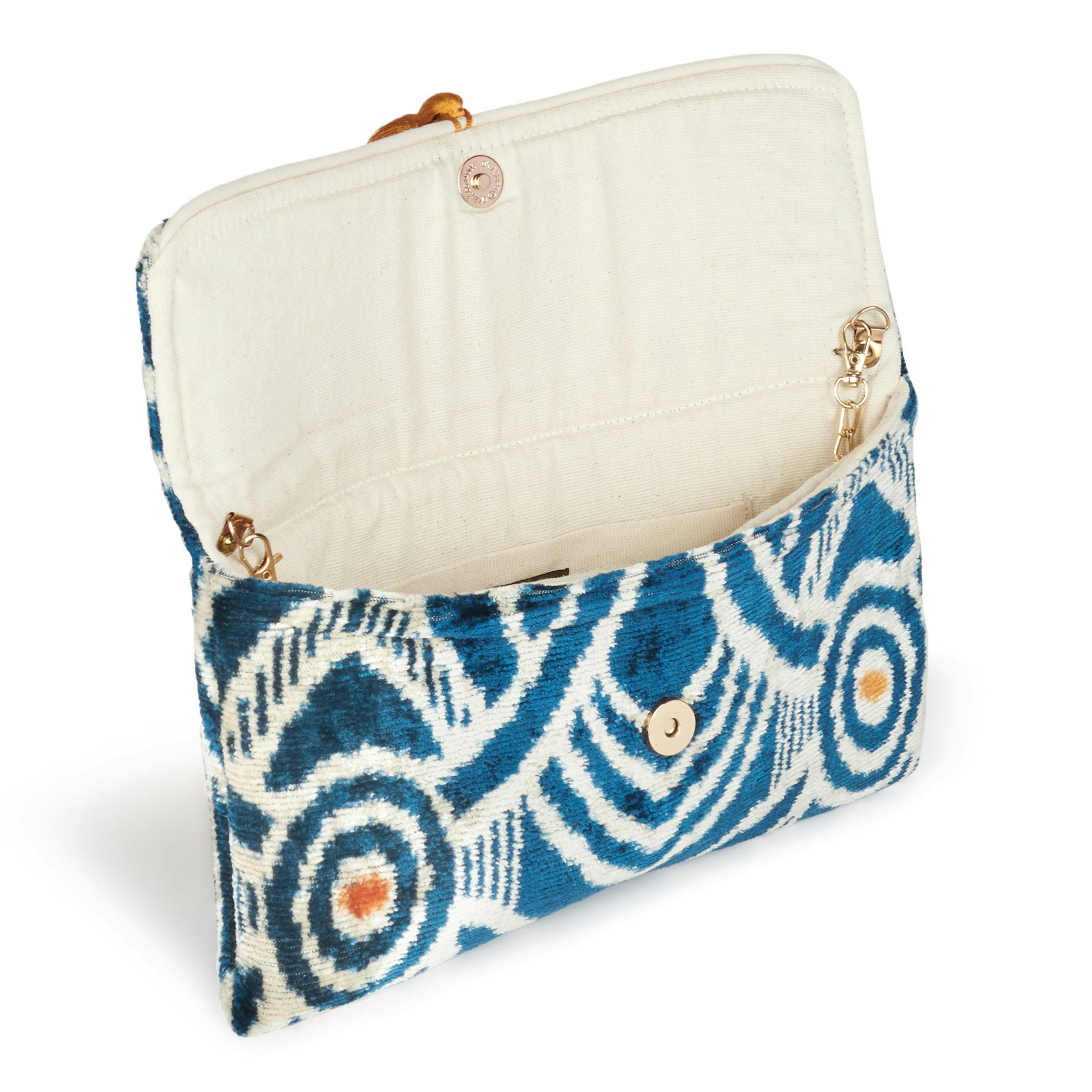 Thumbnail preview #4 for Blue & Orange Velvet Silk Fold Over Clutch