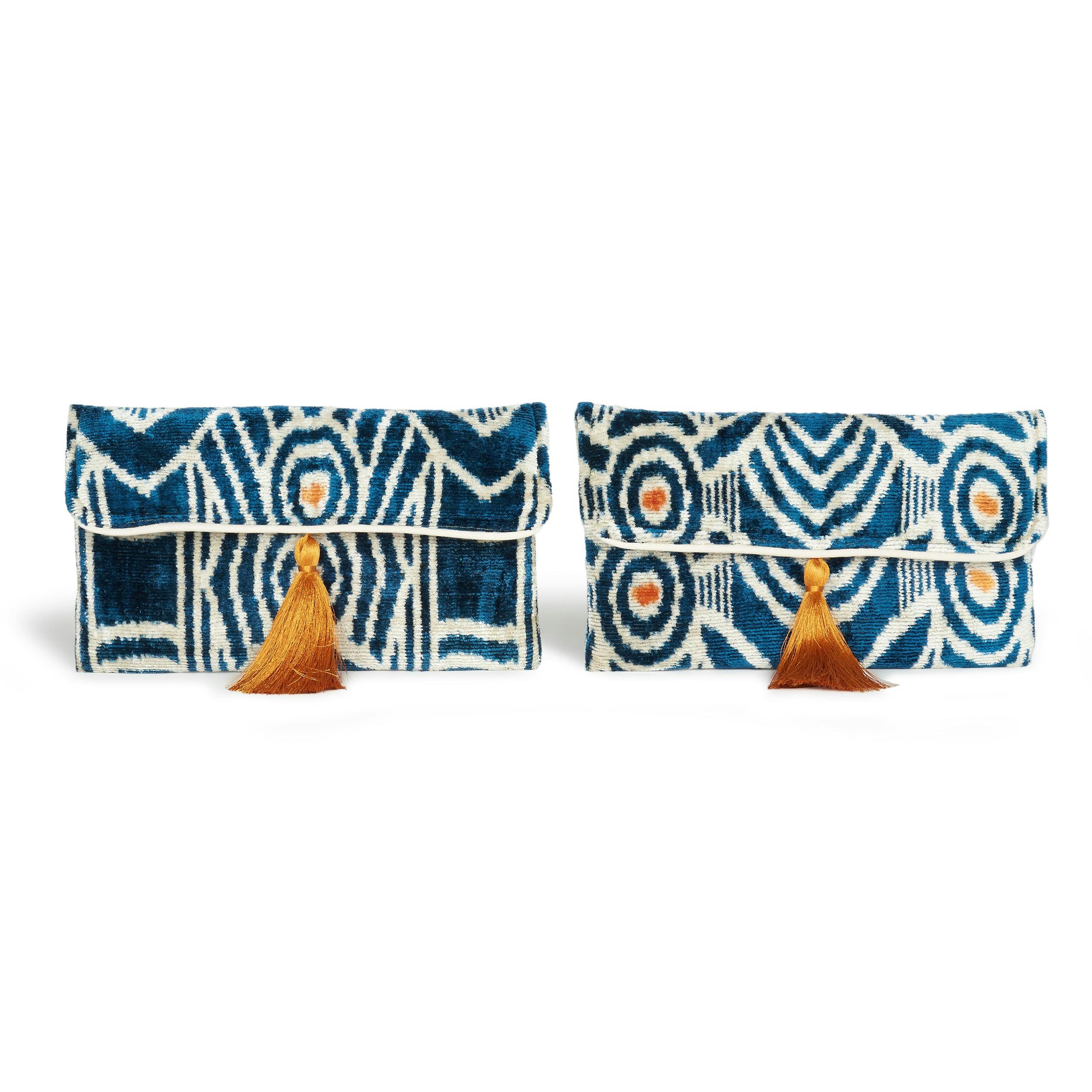 Thumbnail preview #5 for Blue & Orange Velvet Silk Fold Over Clutch