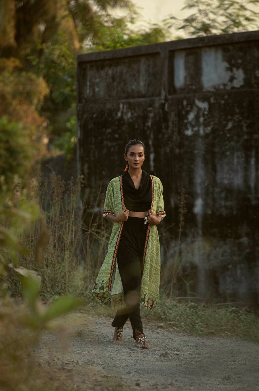 Furaha Cape With Black Handkerchief Top And Pants, a product by COEUR by Ankita Khurana