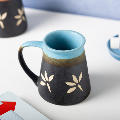 Thumbnail preview #3 for Blue Color Floral Design Dual Color Ceramic Coffee Mug