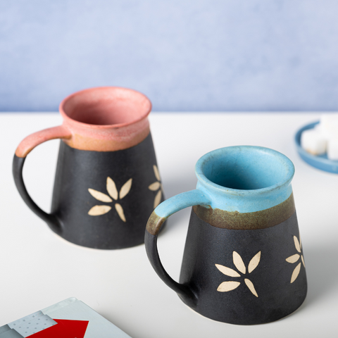 Thumbnail preview #5 for Blue Color Floral Design Dual Color Ceramic Coffee Mug