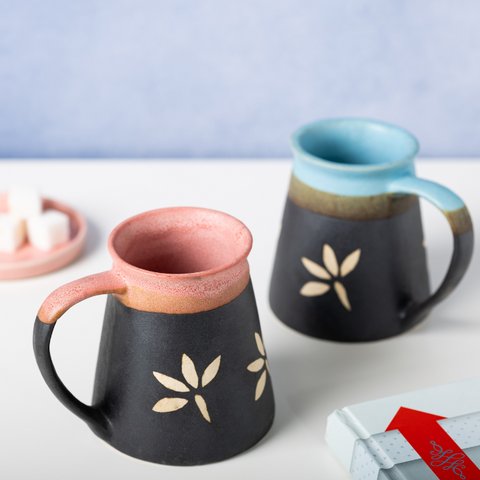 Thumbnail preview #0 for Blue Color Floral Design Dual Color Ceramic Coffee Mug