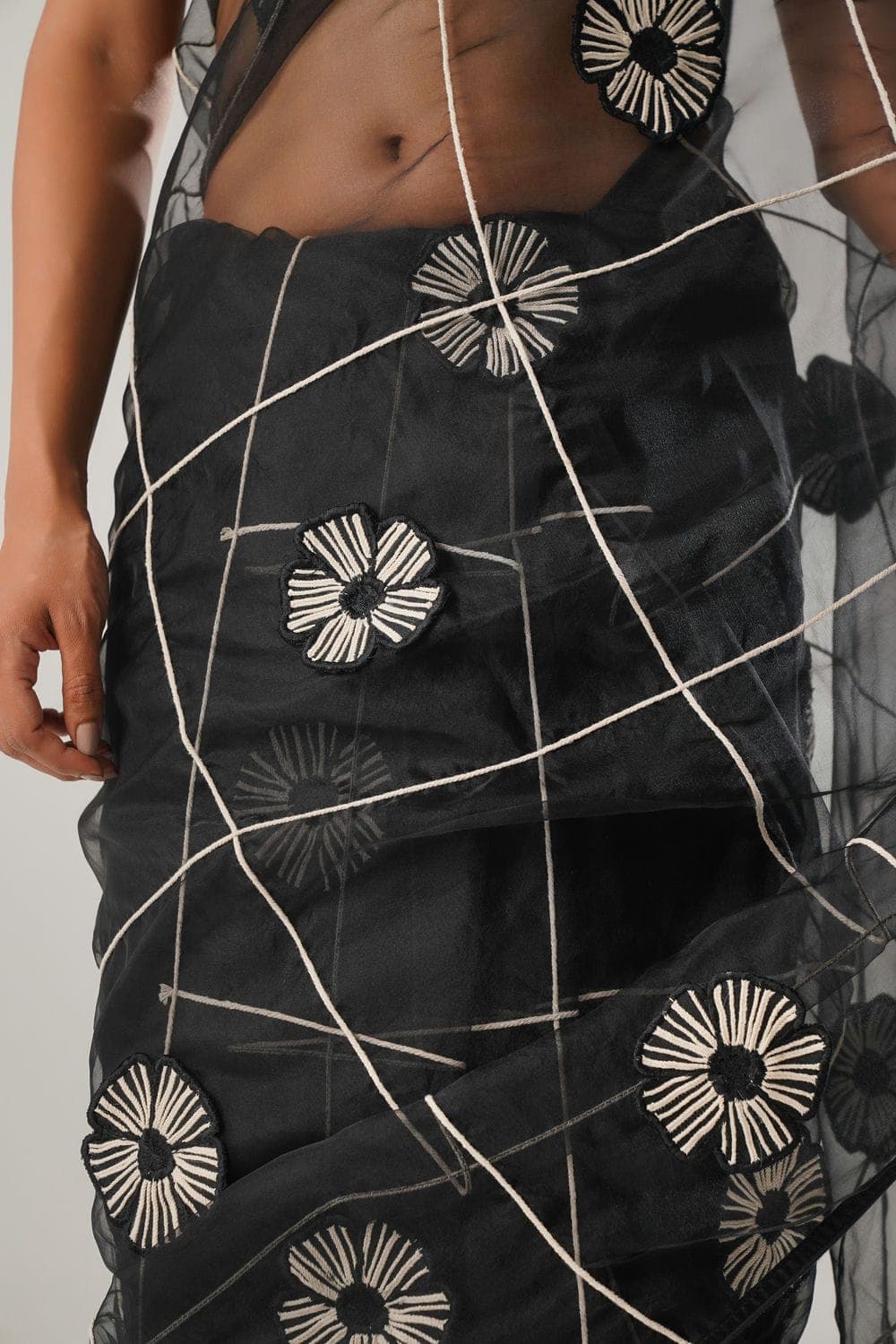 Thumbnail preview #4 for ATBW - MJ Black Floral Pre-stitched Saree