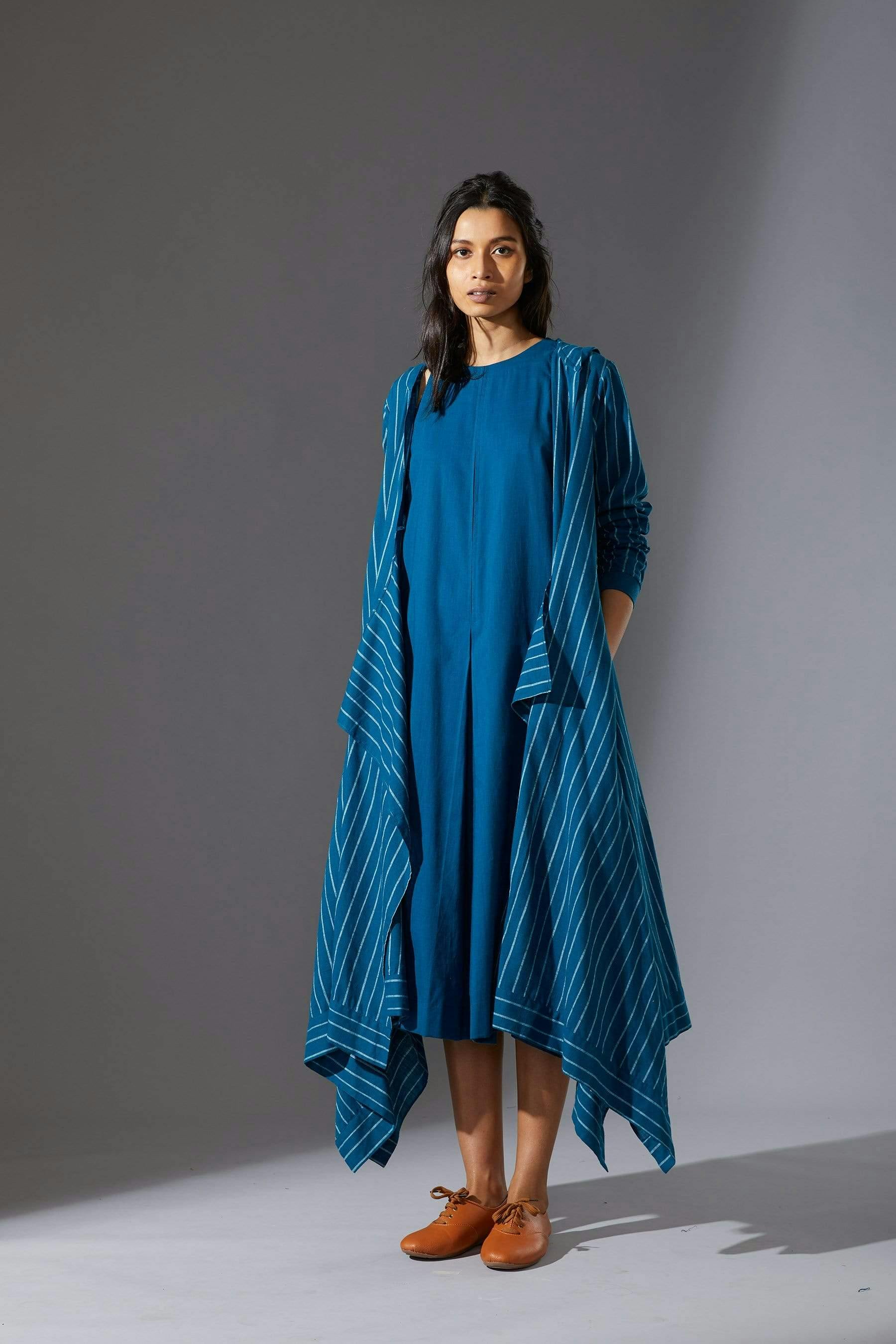 Mati Hooded Koza Blue Dress & Overlay Set, a product by Style Mati