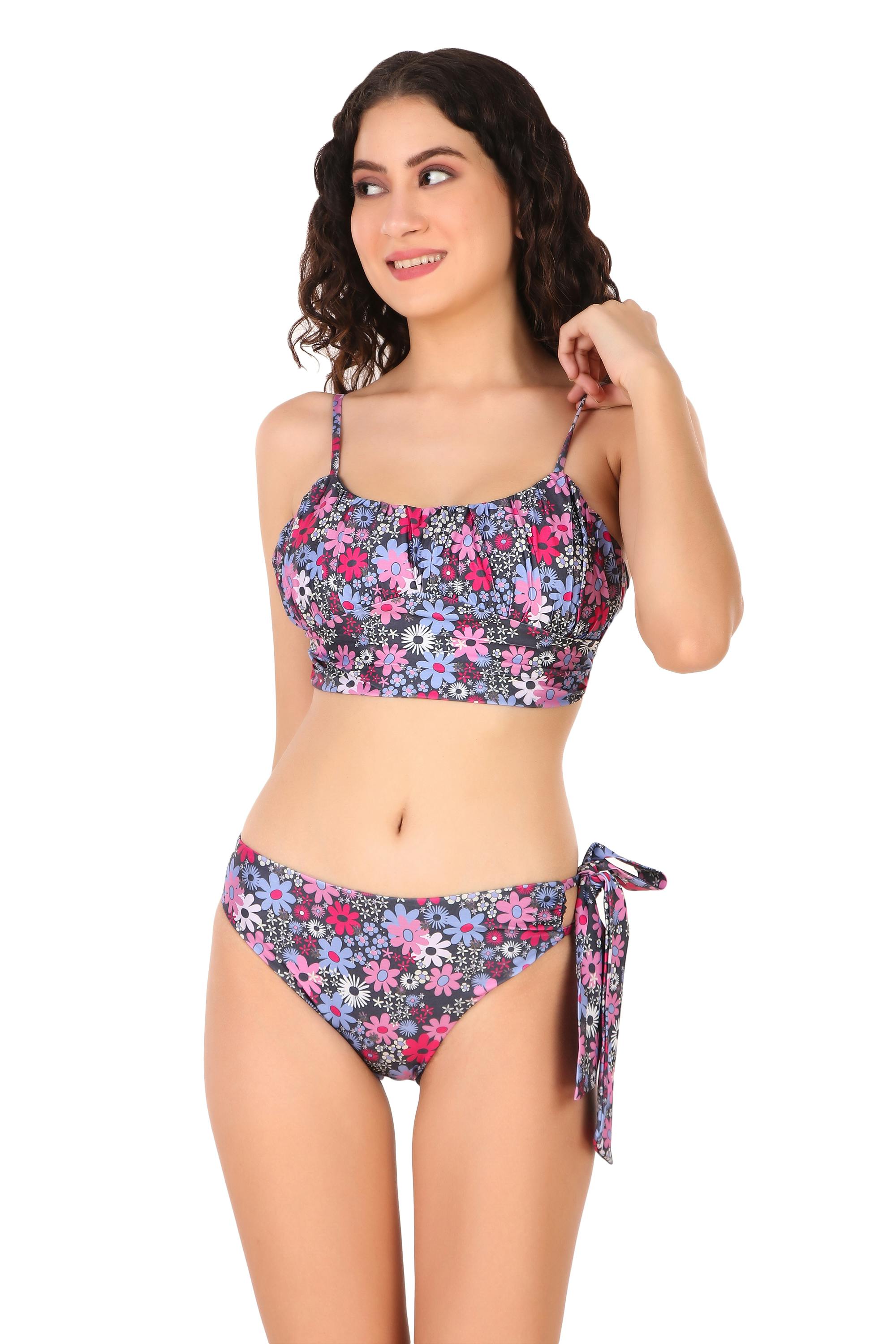 Thumbnail preview #0 for Ruched Bikini Set - Retro Floral Bliss