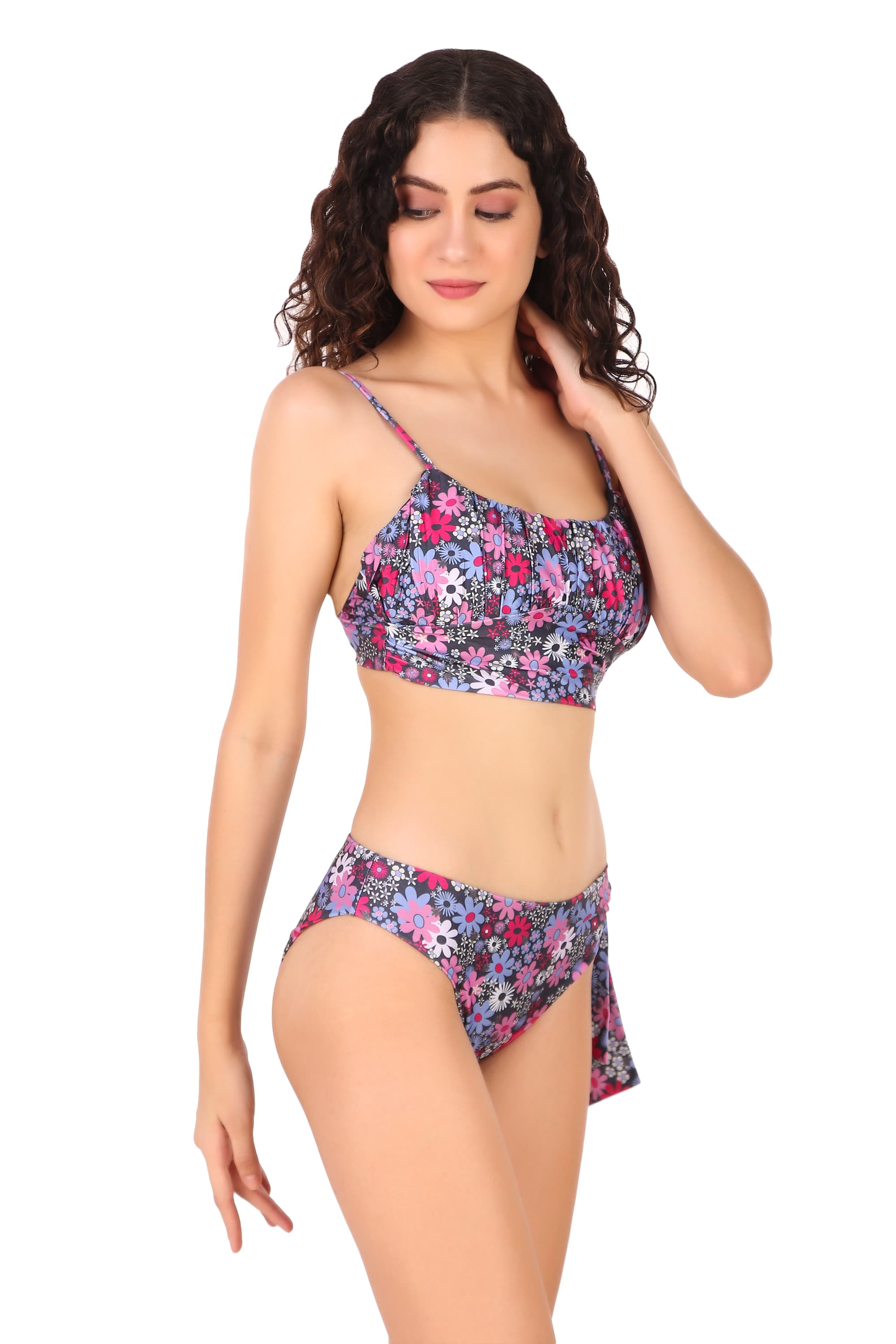 Thumbnail preview #2 for Ruched Bikini Set - Retro Floral Bliss