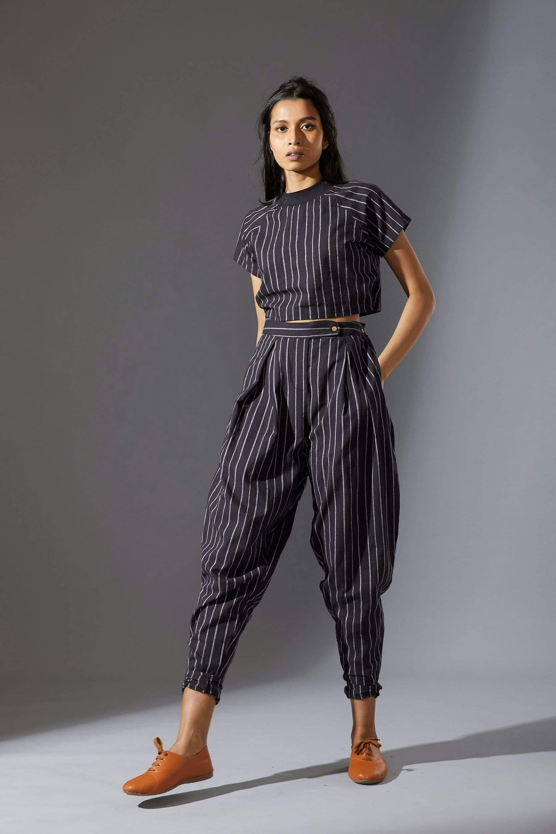 Mati Ribbed Stoka Black Striped Set with Pants, a product by Style Mati