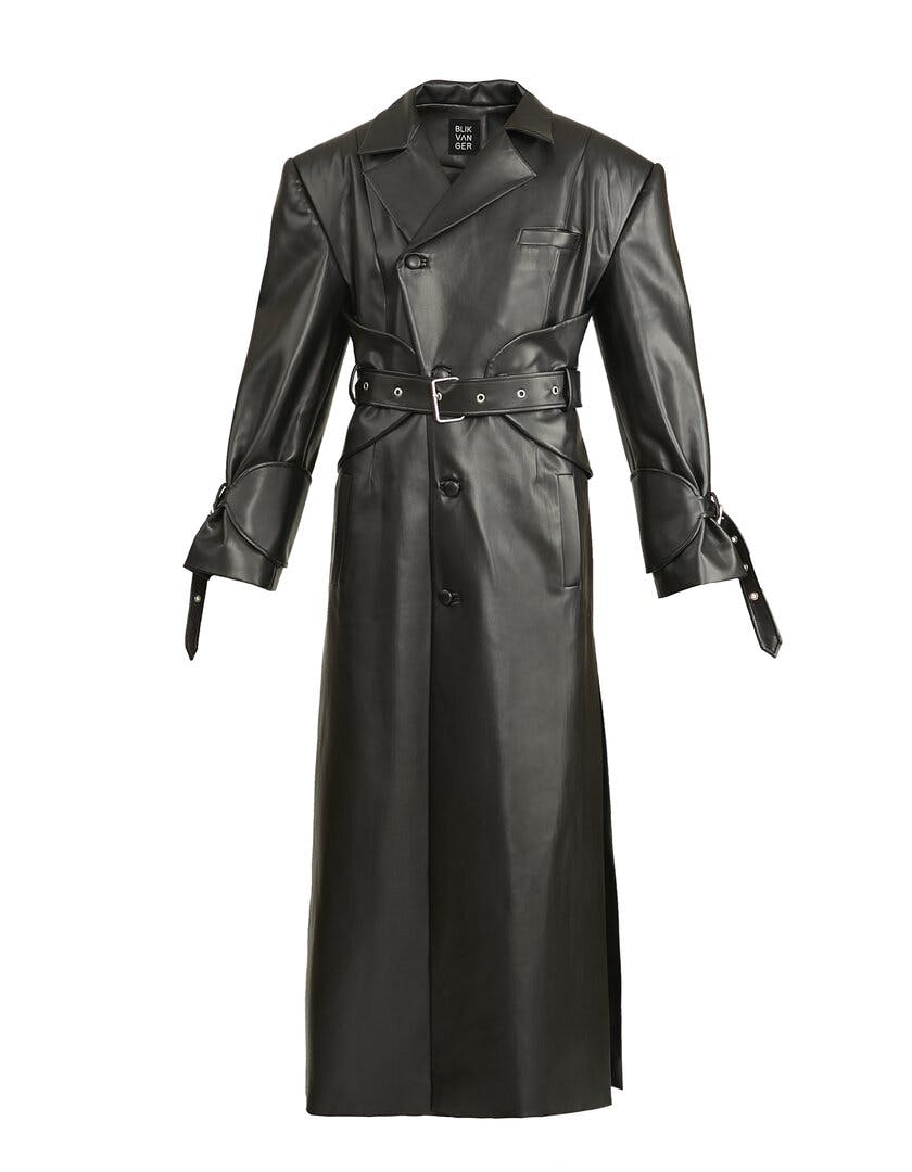 Thumbnail preview #3 for Black faux leather trench coat