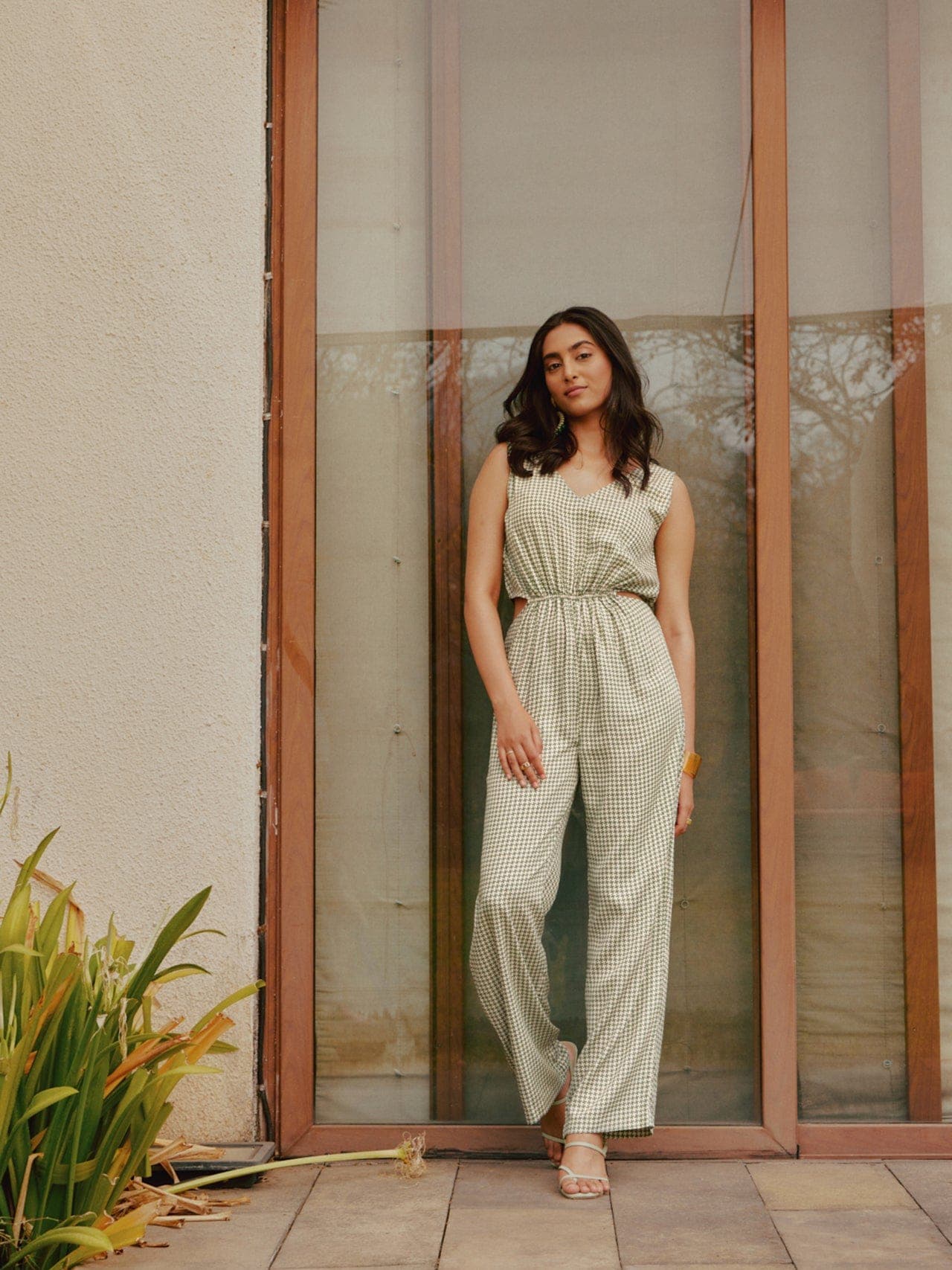 printed sage cutout jumpsuit, a product by tara and i