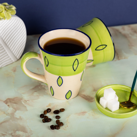 Thumbnail preview #4 for Half White and Half Green with Leaves Design Ceramic Coffee Mug