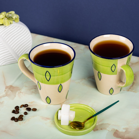 Half White and Half Green with Leaves Design Ceramic Coffee Mug, a product by The Golden Theory