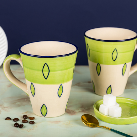 Thumbnail preview #3 for Half White and Half Green with Leaves Design Ceramic Coffee Mug