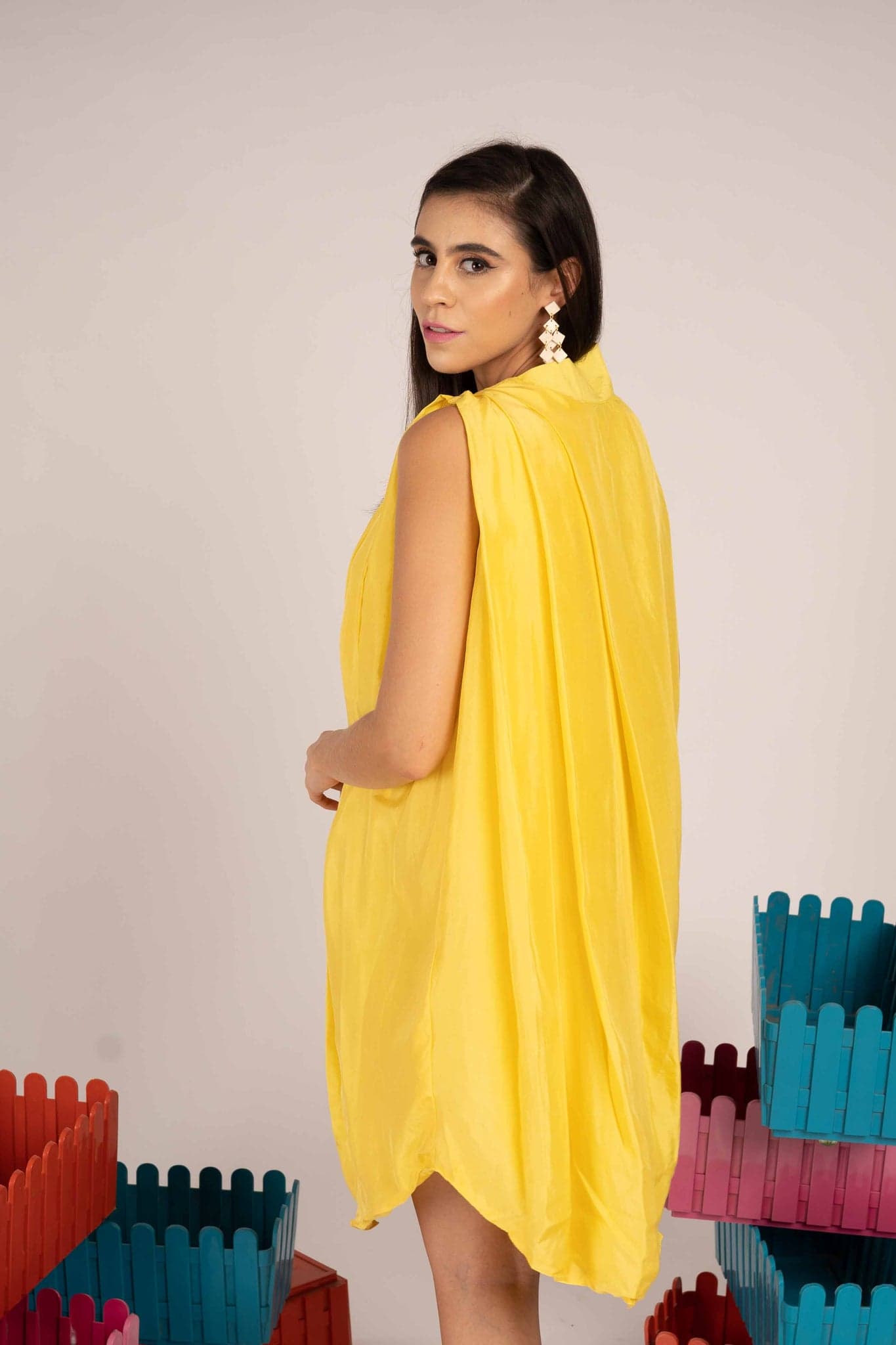 Thumbnail preview #1 for Lime Pleated Asymmetrical Dress