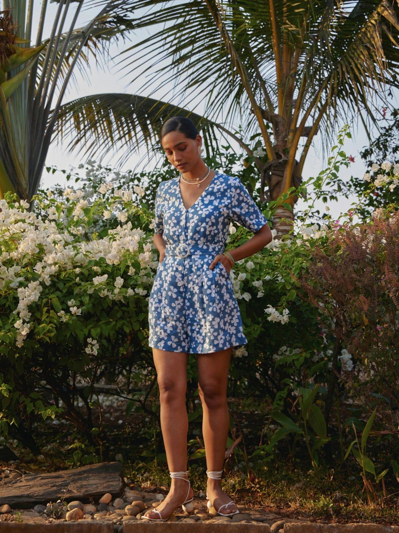 Thumbnail preview #0 for blue blooms printed playsuit