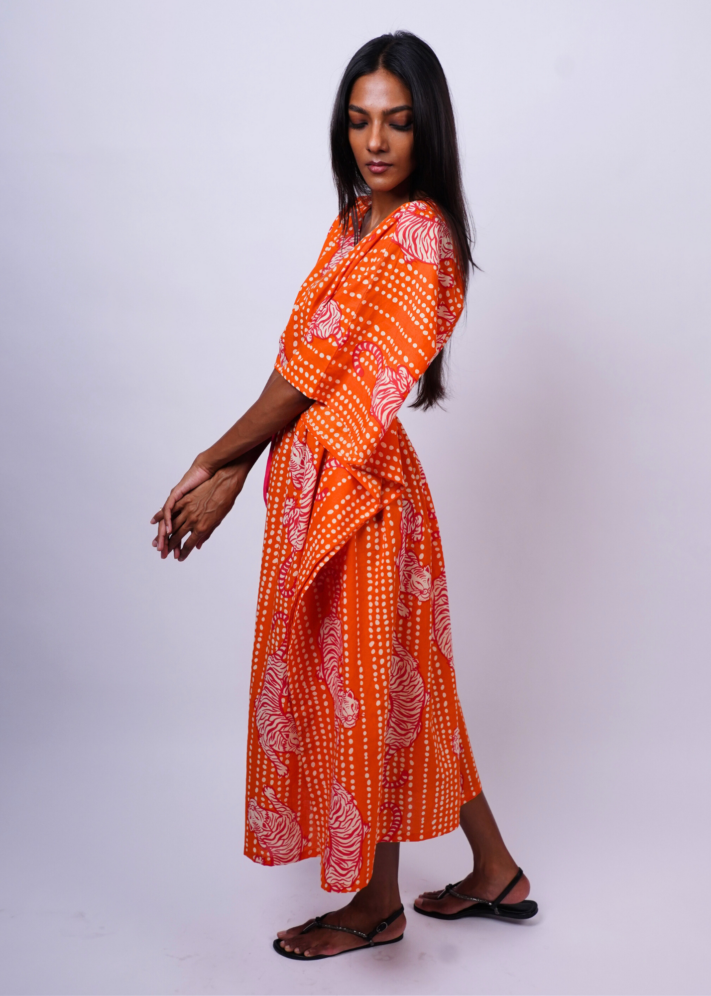 Thumbnail preview #3 for Midi Caftan - Coral Tiger