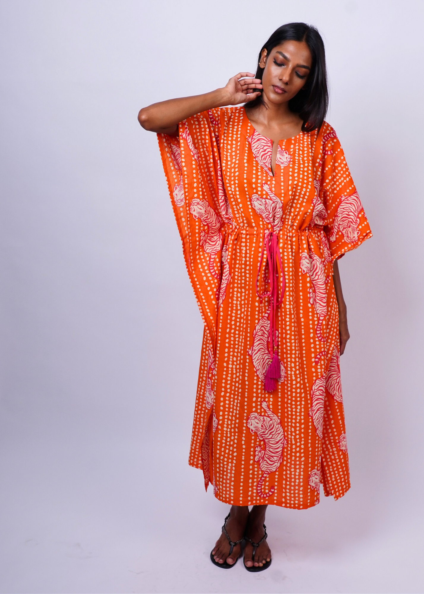 Thumbnail preview #7 for Midi Caftan - Coral Tiger