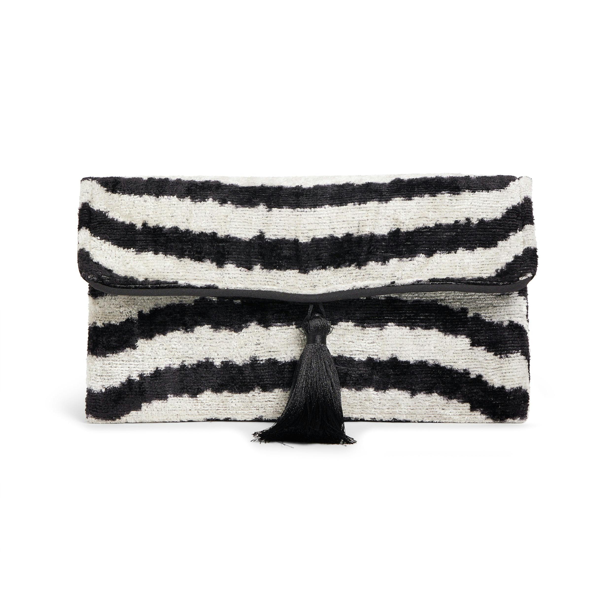 Thumbnail preview #1 for Black & White Velvet Silk Fold Over Clutch