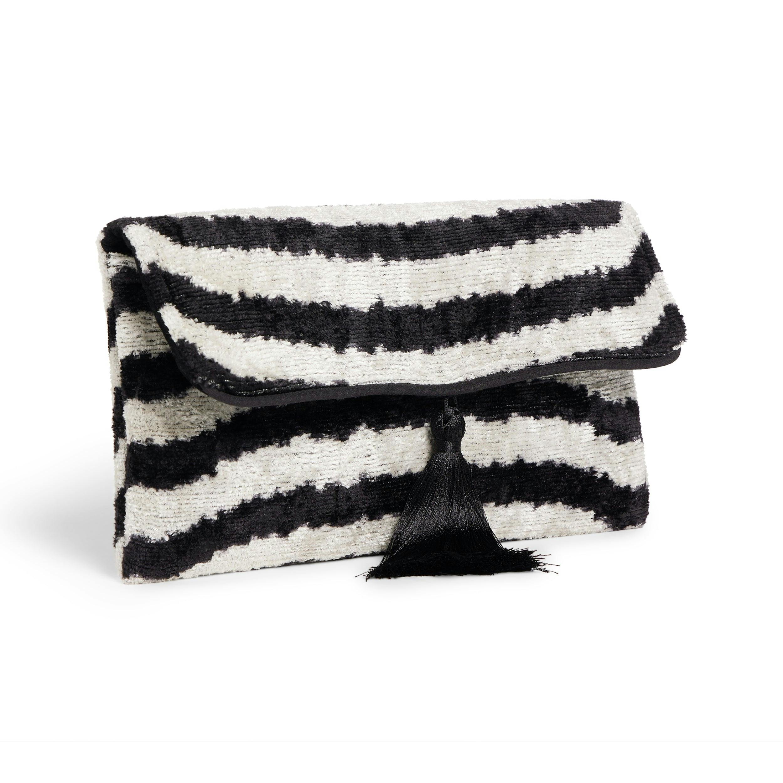 Thumbnail preview #2 for Black & White Velvet Silk Fold Over Clutch