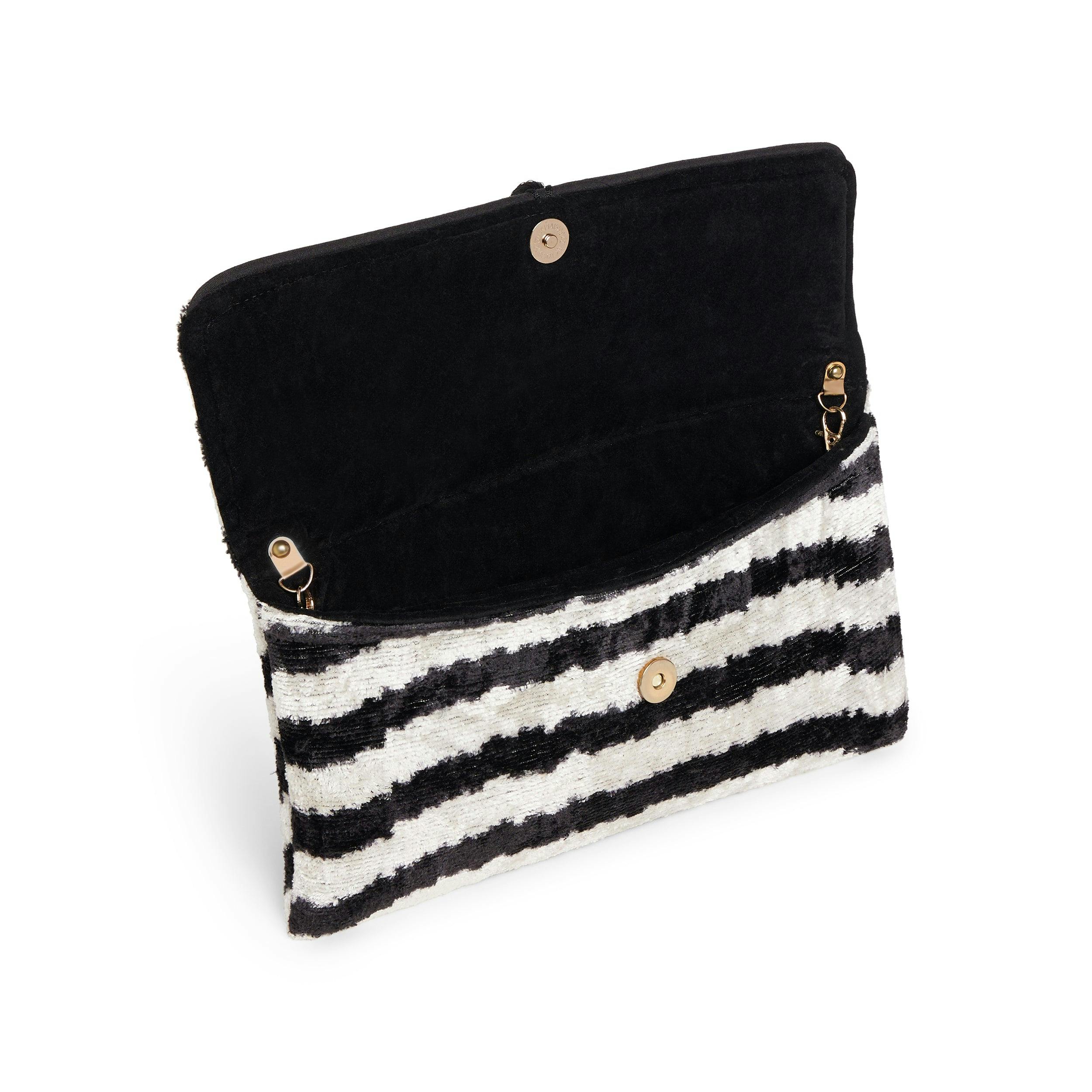 Thumbnail preview #4 for Black & White Velvet Silk Fold Over Clutch