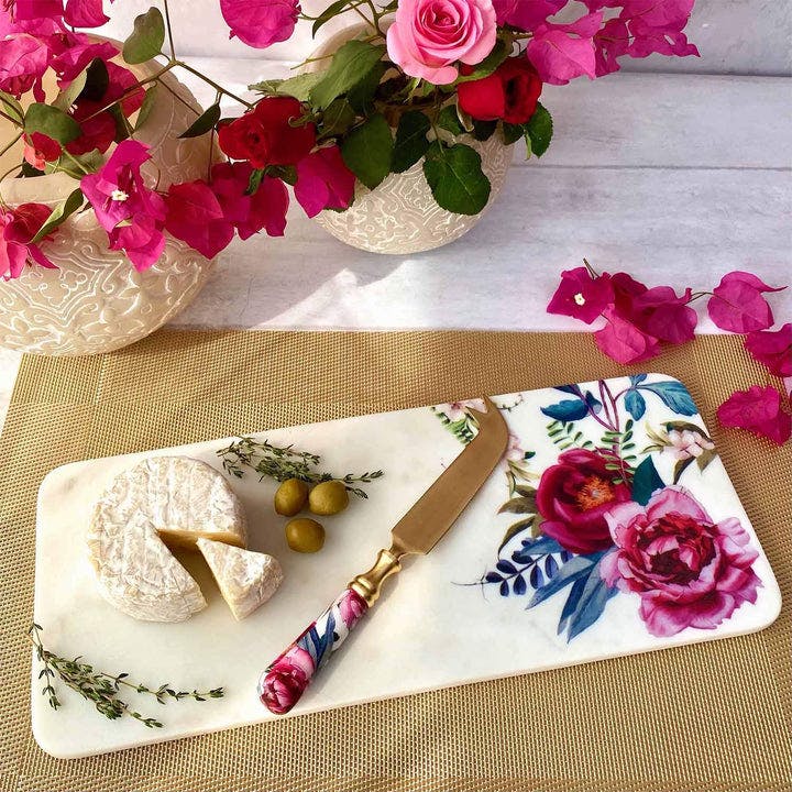 Thumbnail preview #0 for Marble Cheese Board With Cheese Knife - Tudor Blooms