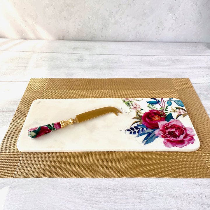 Thumbnail preview #2 for Marble Cheese Board With Cheese Knife - Tudor Blooms