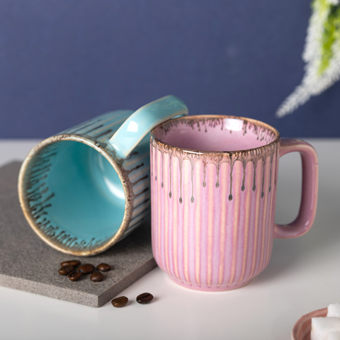 Thumbnail preview #5 for Light Blue Color Ceramic Coffee Mug with Brown Drops Border