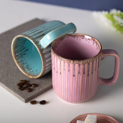 Thumbnail preview #0 for Light Blue Color Ceramic Coffee Mug with Brown Drops Border