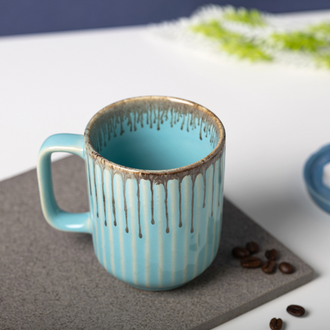 Thumbnail preview #3 for Light Blue Color Ceramic Coffee Mug with Brown Drops Border