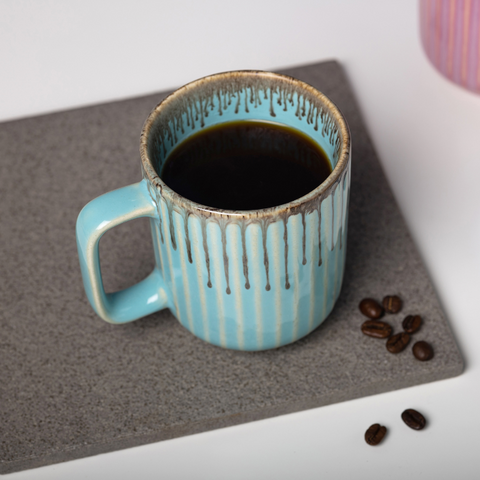 Thumbnail preview #4 for Light Blue Color Ceramic Coffee Mug with Brown Drops Border