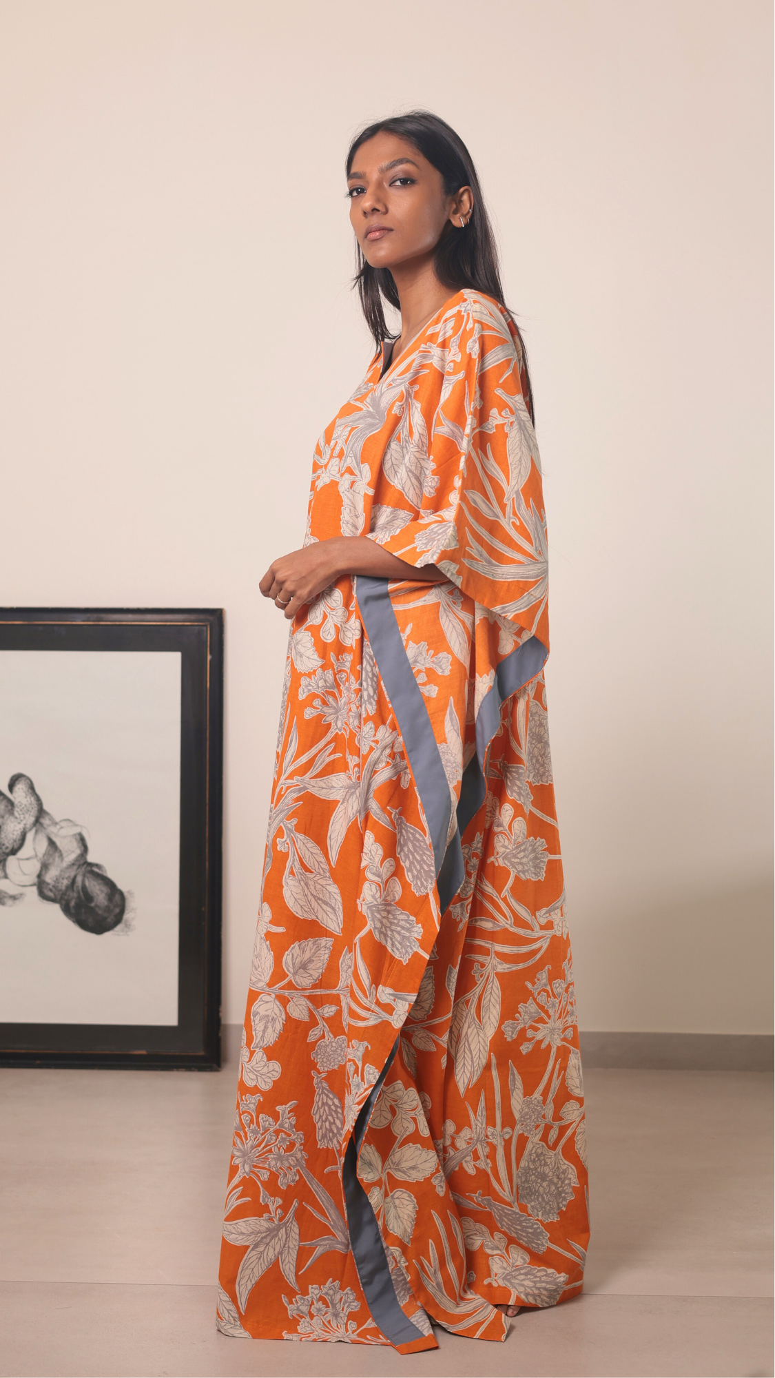 Surya Caftan - Orange Kodi Flowers, a product by Azurina