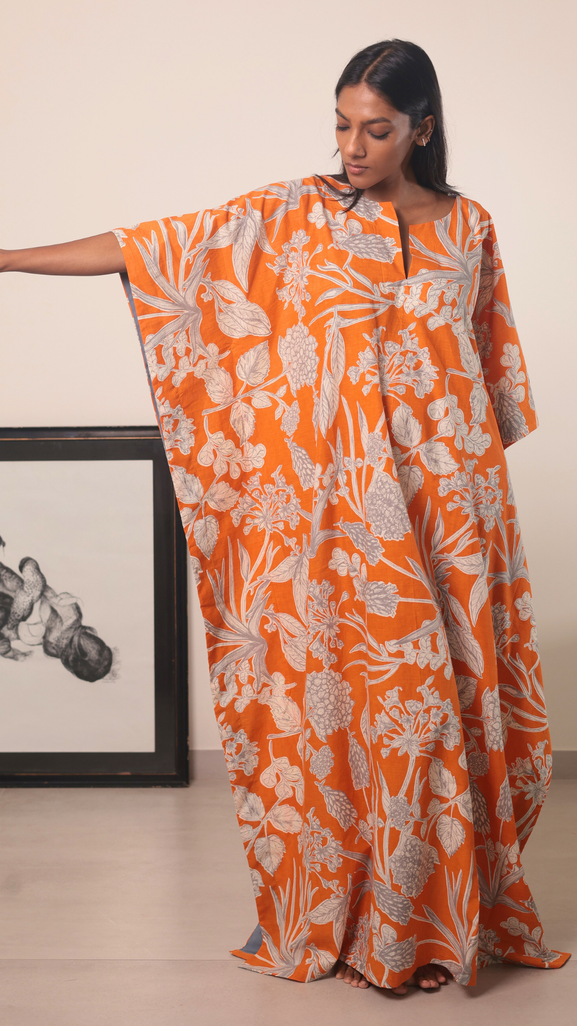 Thumbnail preview #1 for Surya Caftan - Orange Kodi Flowers