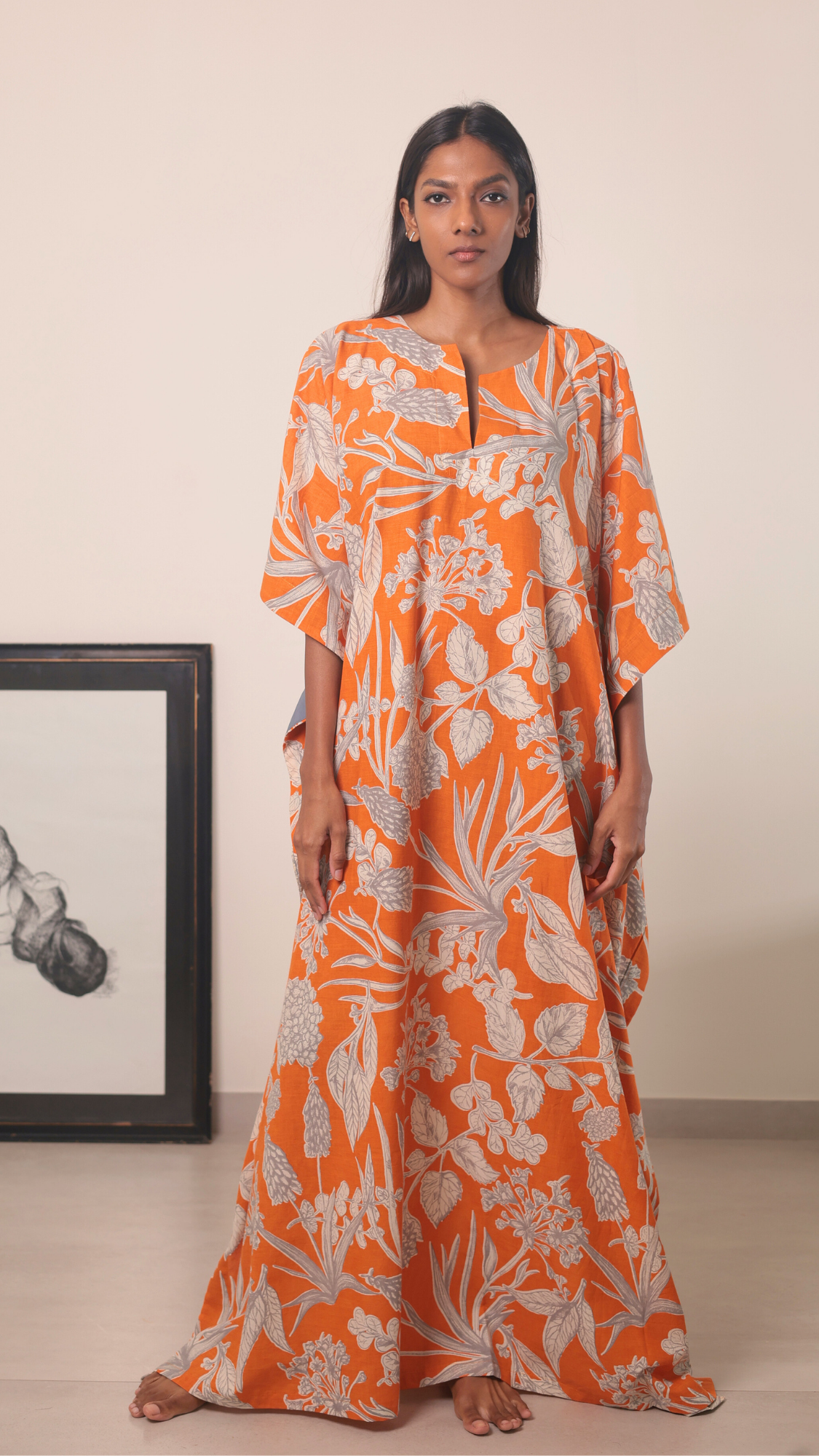 Thumbnail preview #2 for Surya Caftan - Orange Kodi Flowers