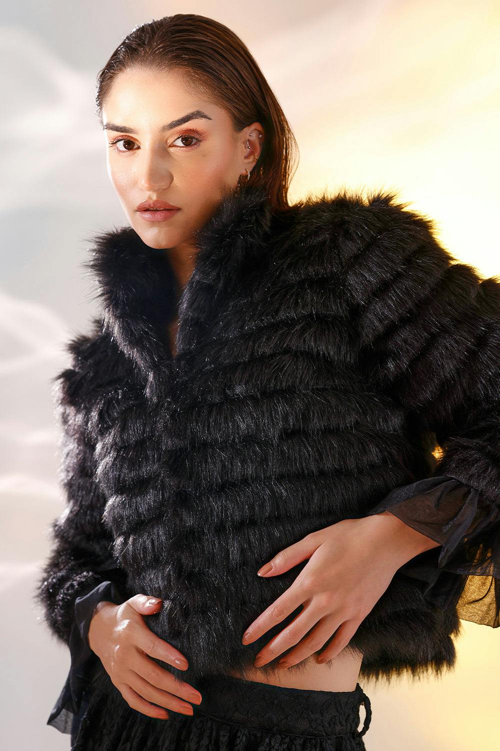 Thumbnail preview #0 for Black Quilted fur jacket