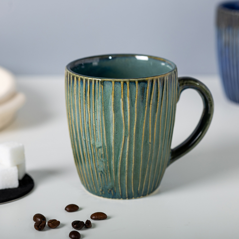 Thumbnail preview #3 for Green Color Ceramic Coffee Mug with Striking Lines Design