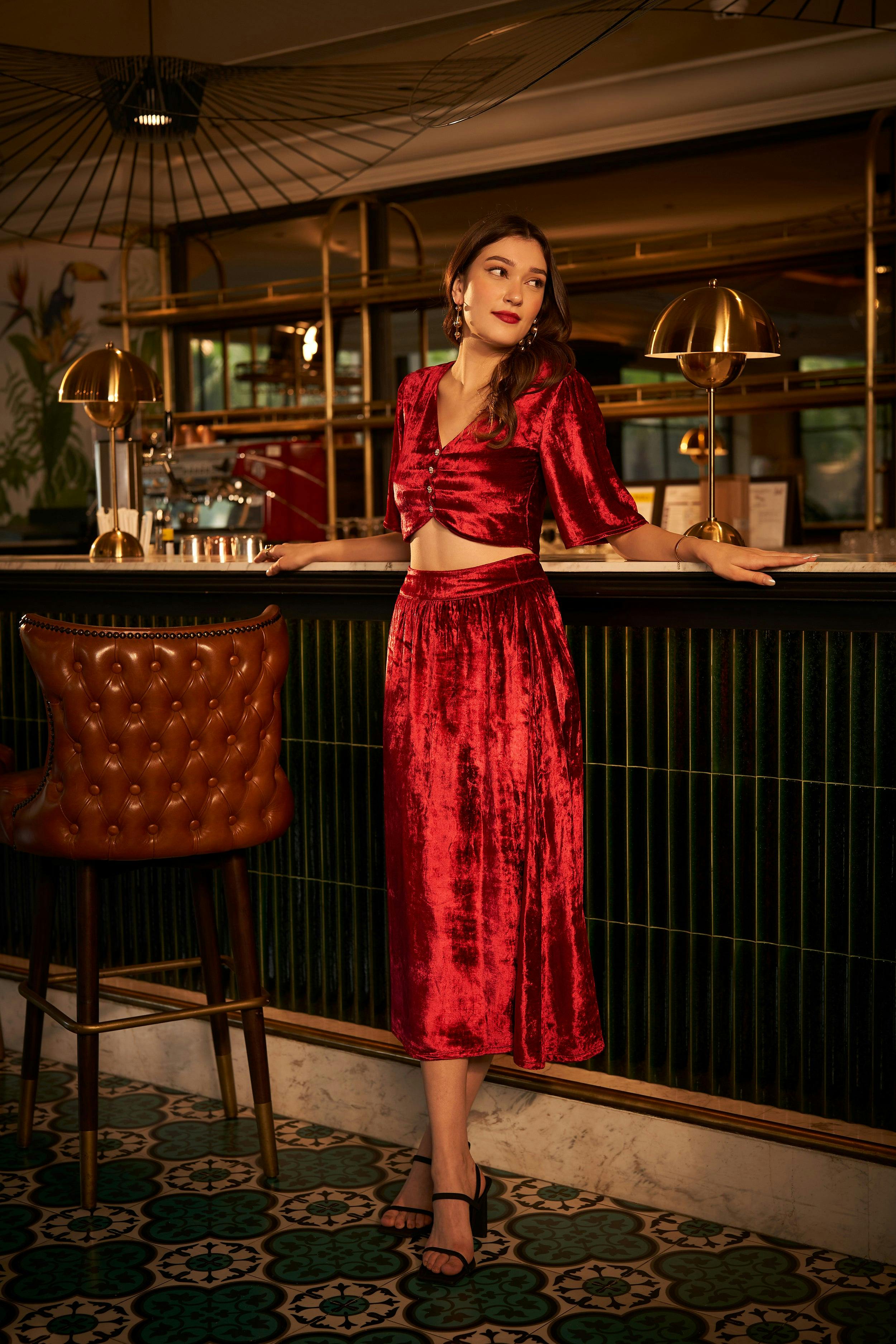 BELLA VELVET MIDI SKIRT CO-ORD SET, a product by Anar