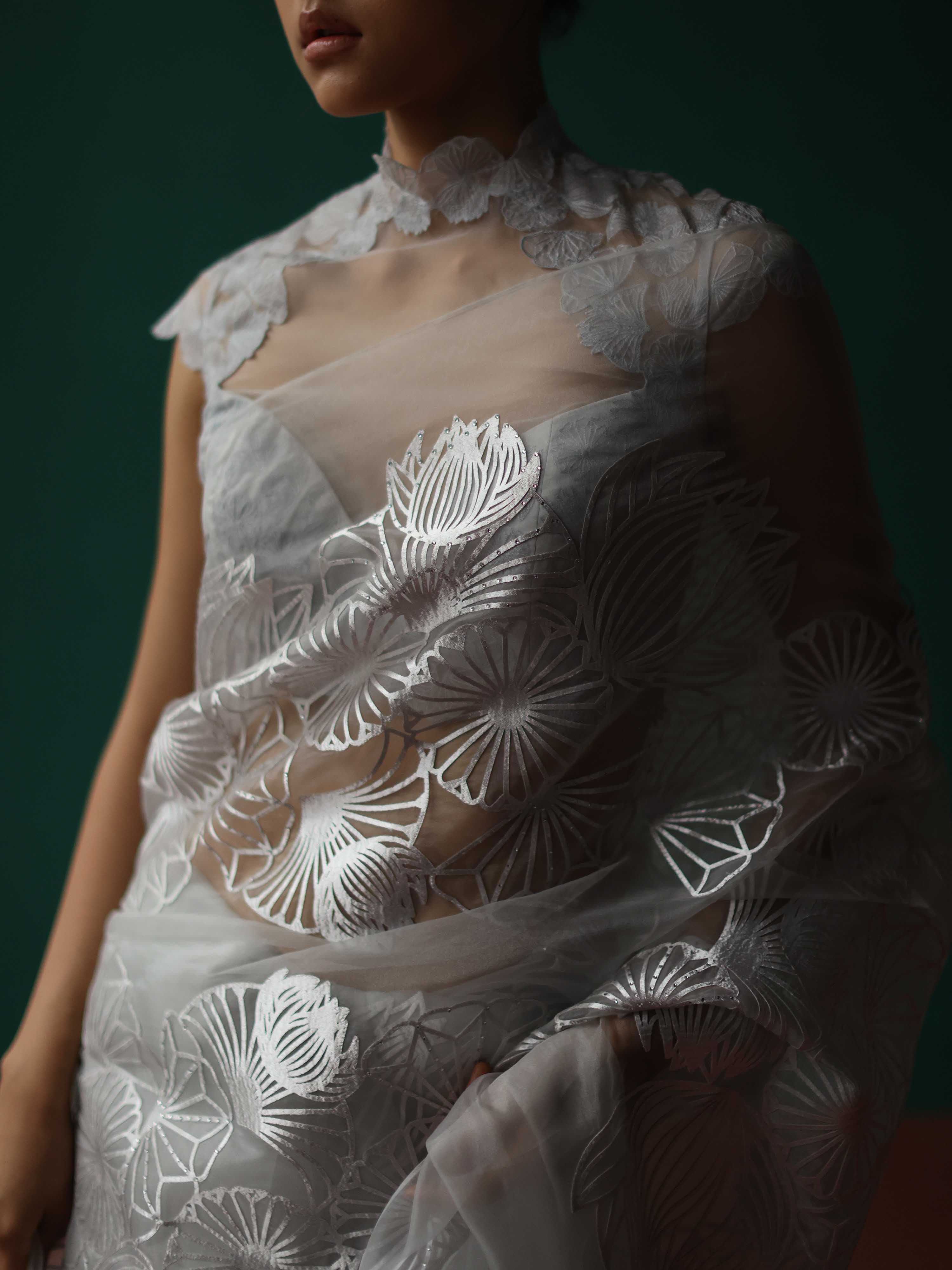 Thumbnail preview #1 for Silver crystal bloom saree